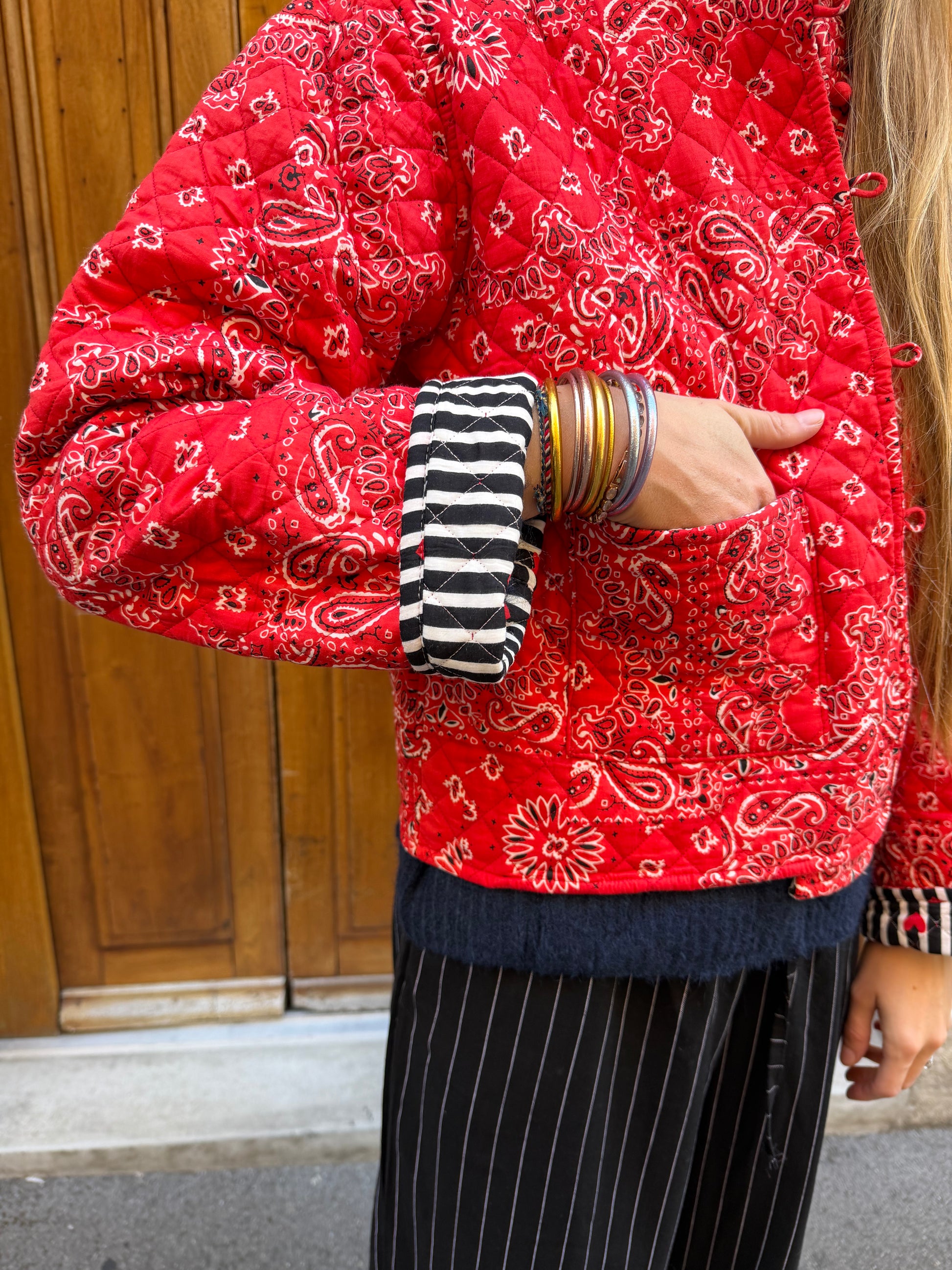 Veste Naya Bandana rouge rayé petits coeurs (Réversible)