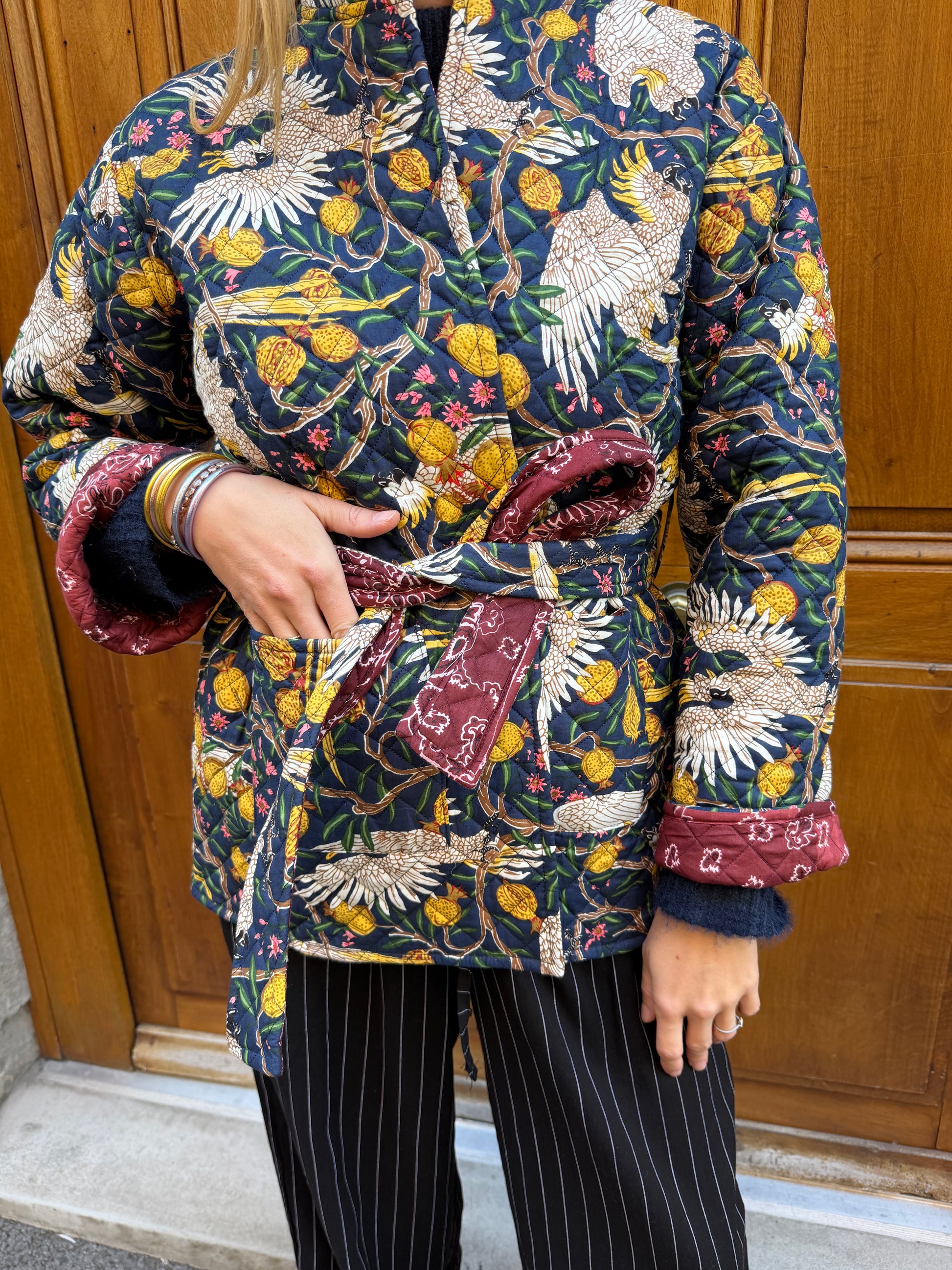 Veste Noire Cacatoès Bandana Bordeaux
