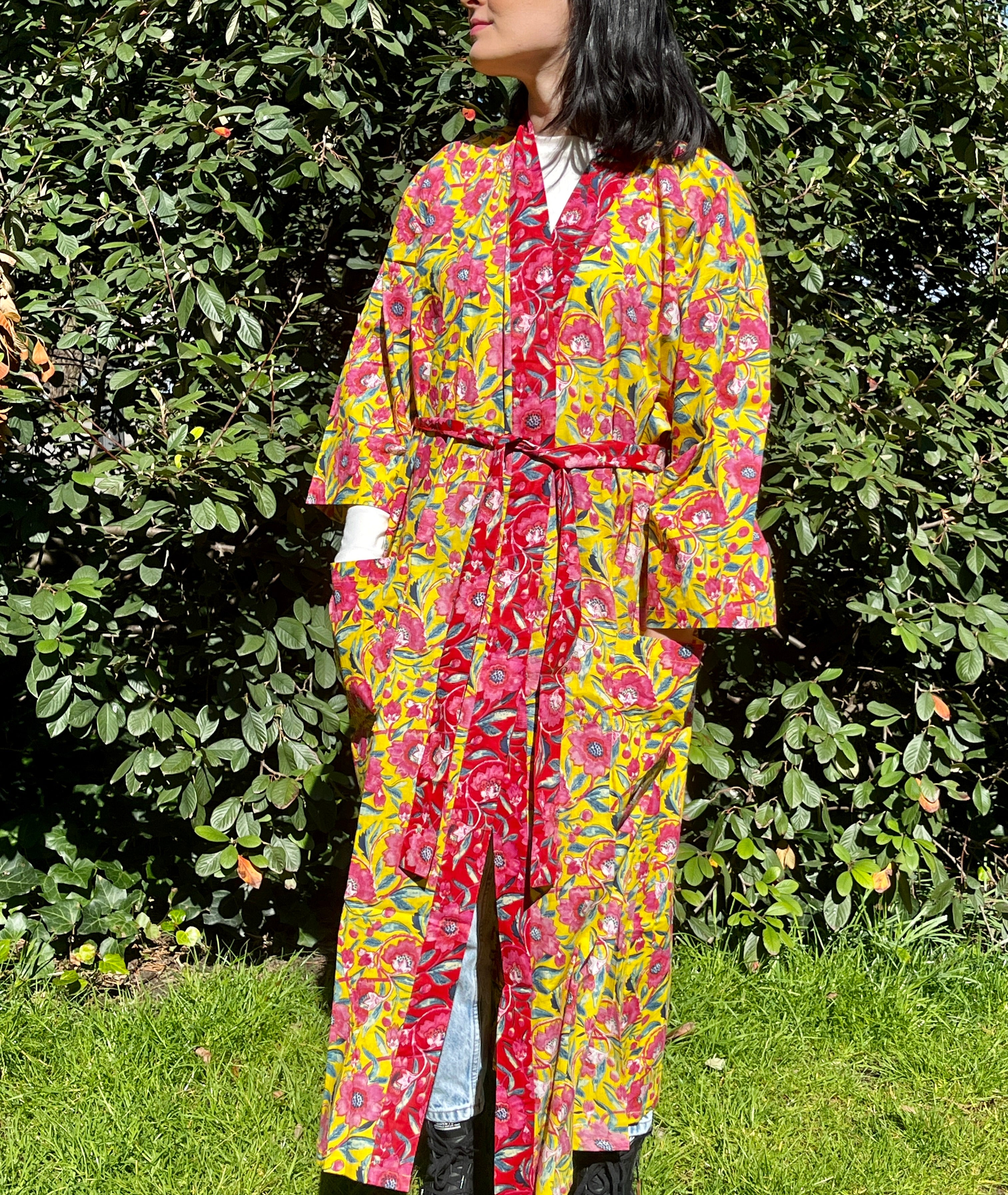 Kimono Long Rose et Jaune