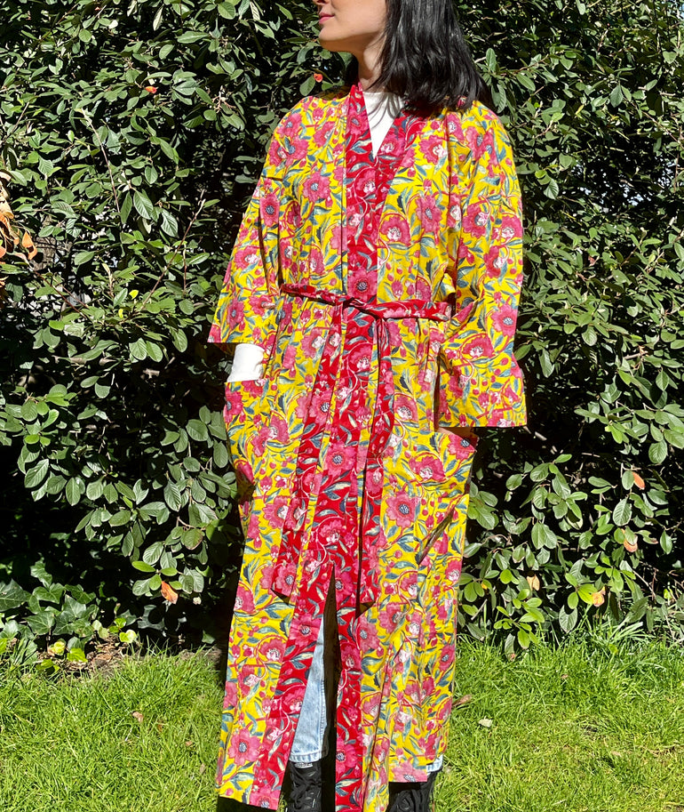 Kimono Long Rose et Jaune