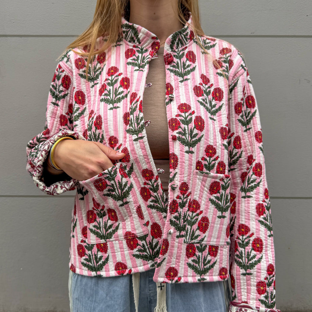 Naya White Jacket with Violet Flowers (Reversible)