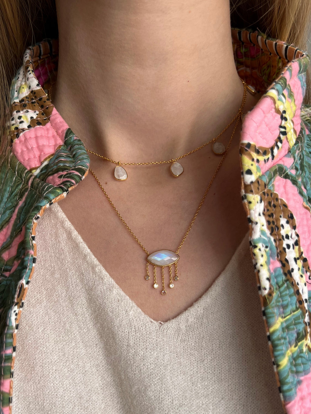 Way Necklace Silver Gold Plated Moonstone