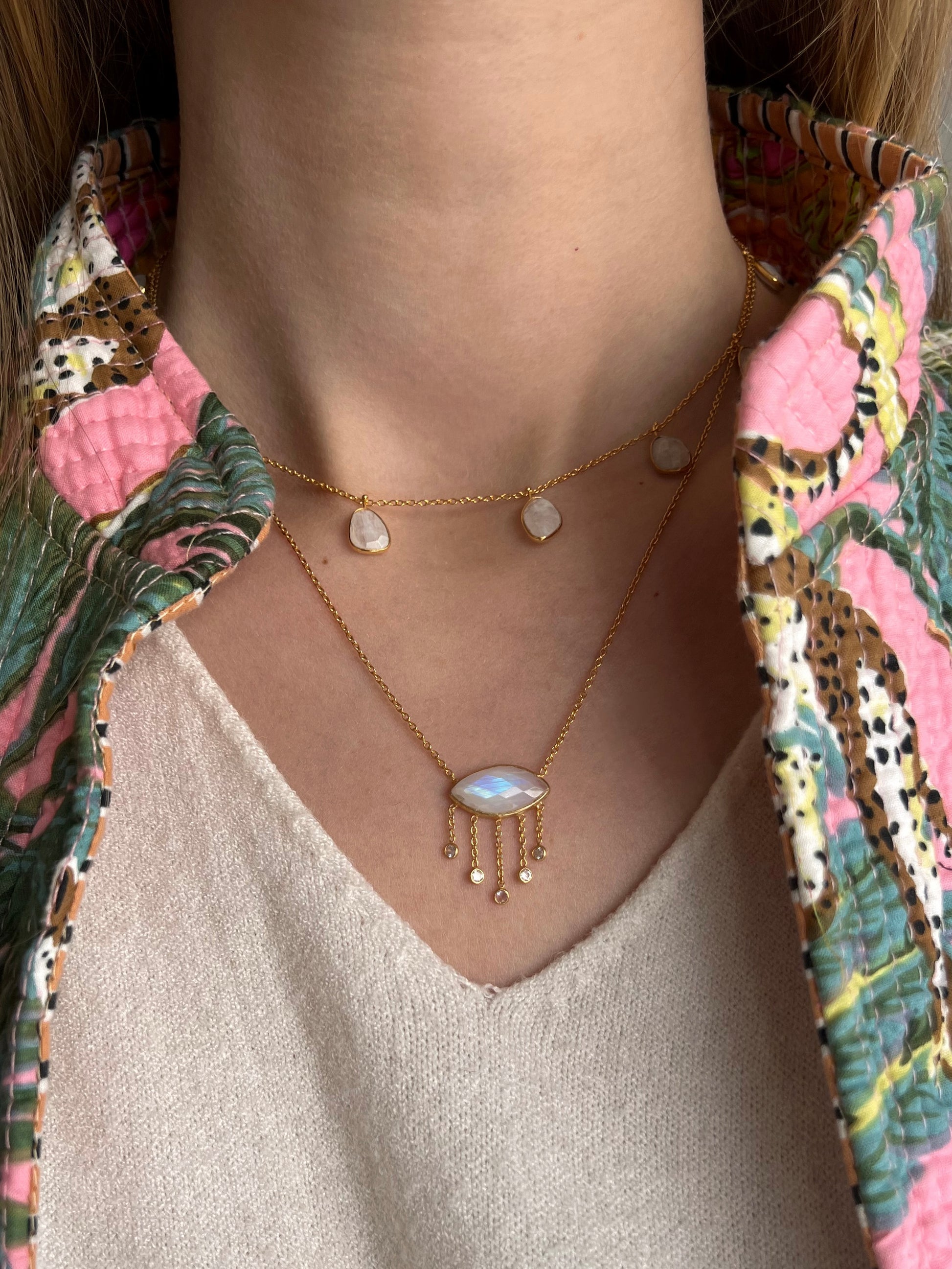 Way Necklace Silver Gold Plated Moonstone