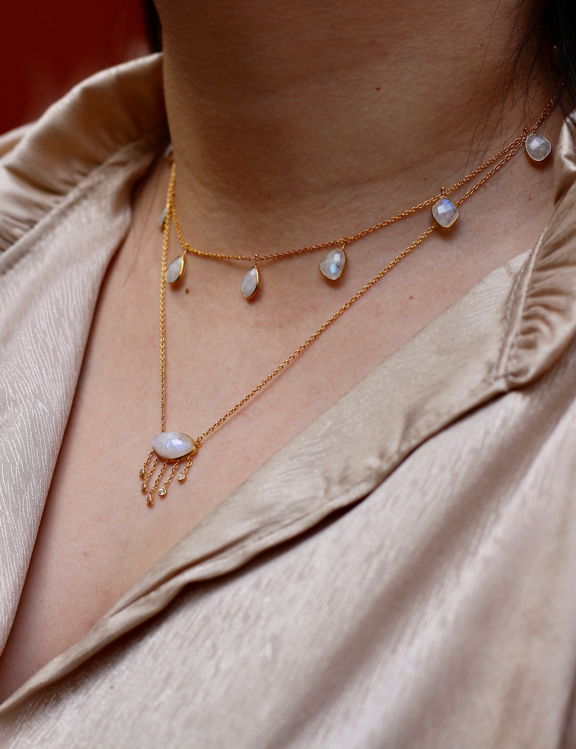 Collier Way Argent Plaqué Or Pierre de Lune - Jolly Jungle