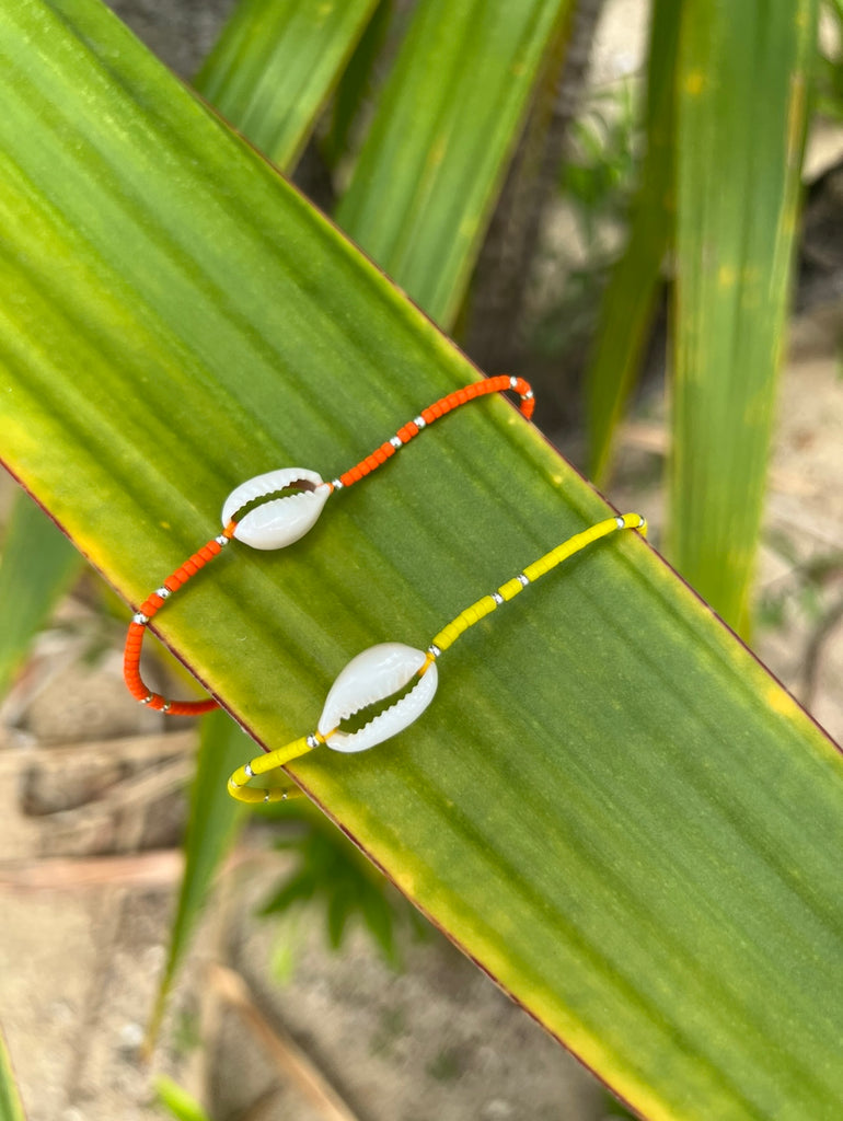 Bracelet cheville cauri perle jaune - Jolly Jungle