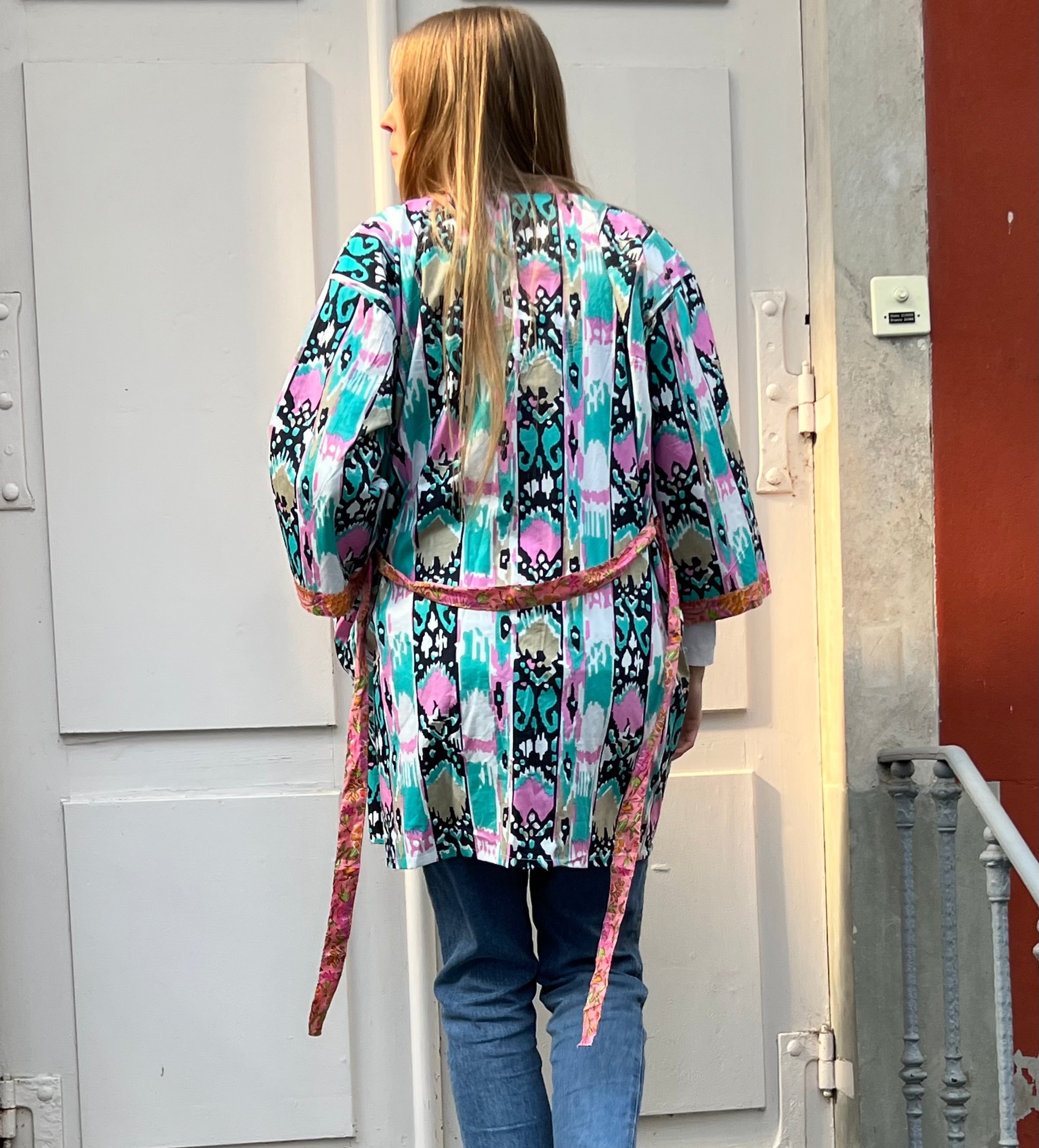 Kimono Mi-Long Ikat Azur