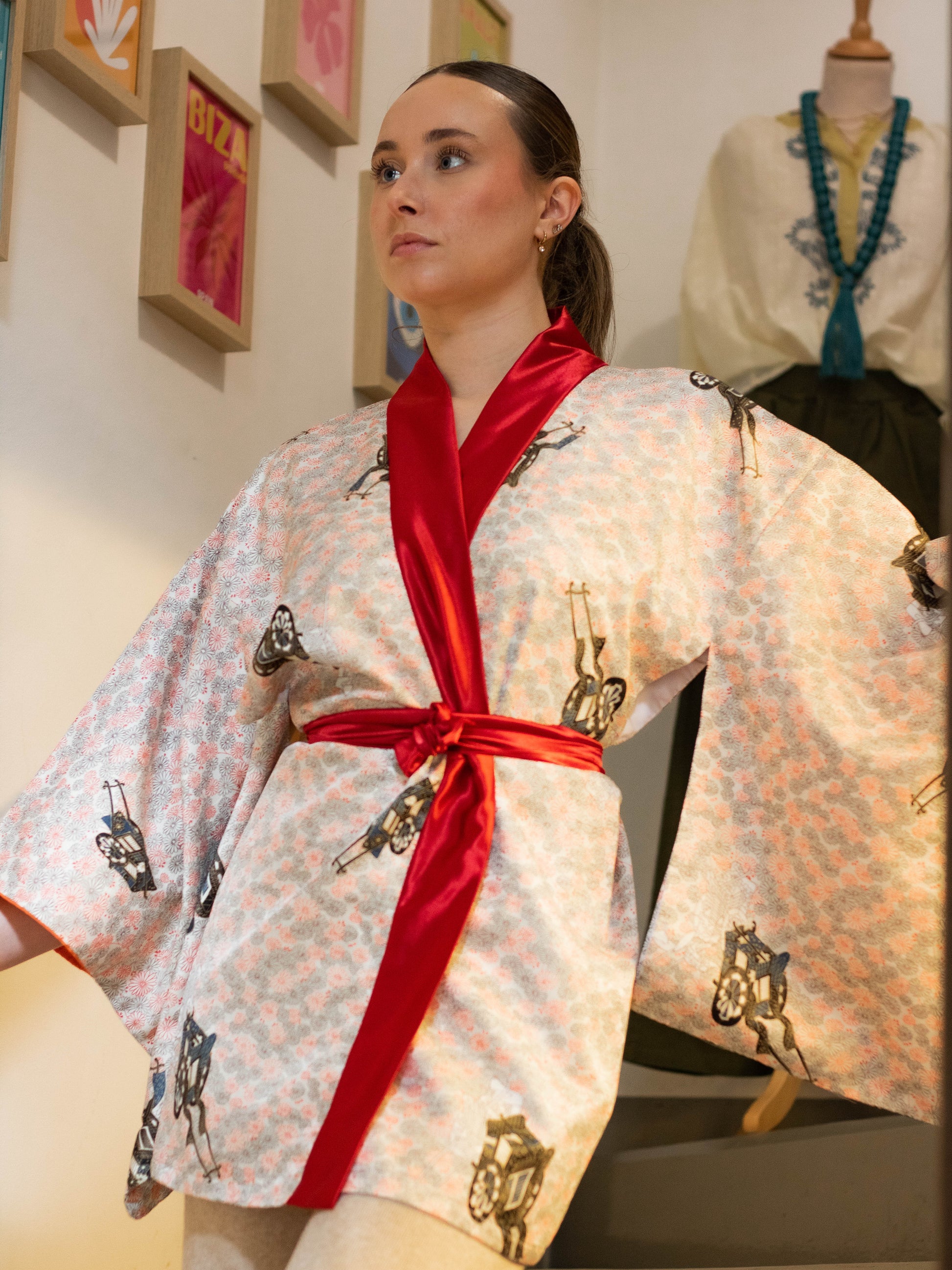 Red and White Floral Kimono
