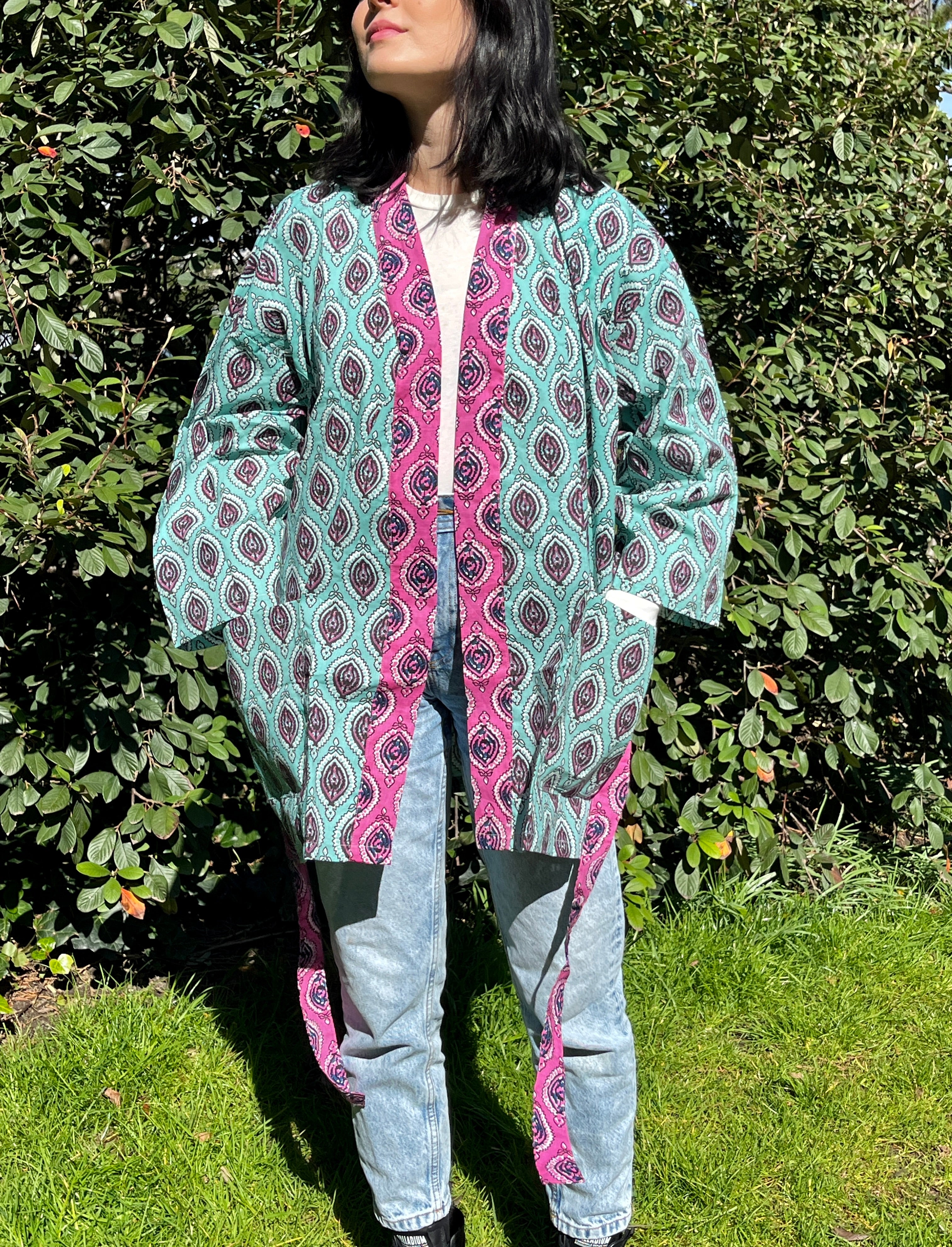 Kimono Court Turquoise et Rose