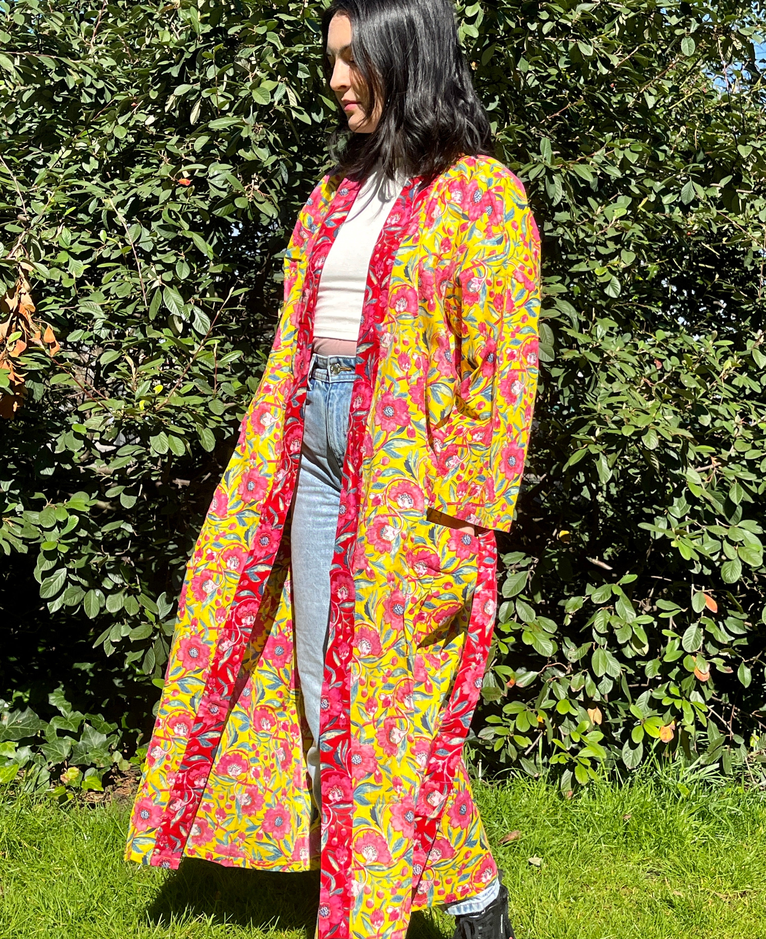 Kimono Long Rose et Jaune