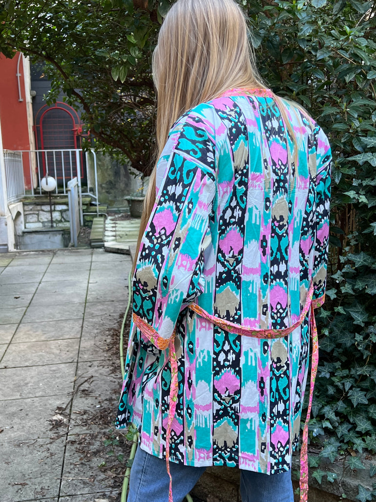 Kimono Mi-Long Ikat Azur