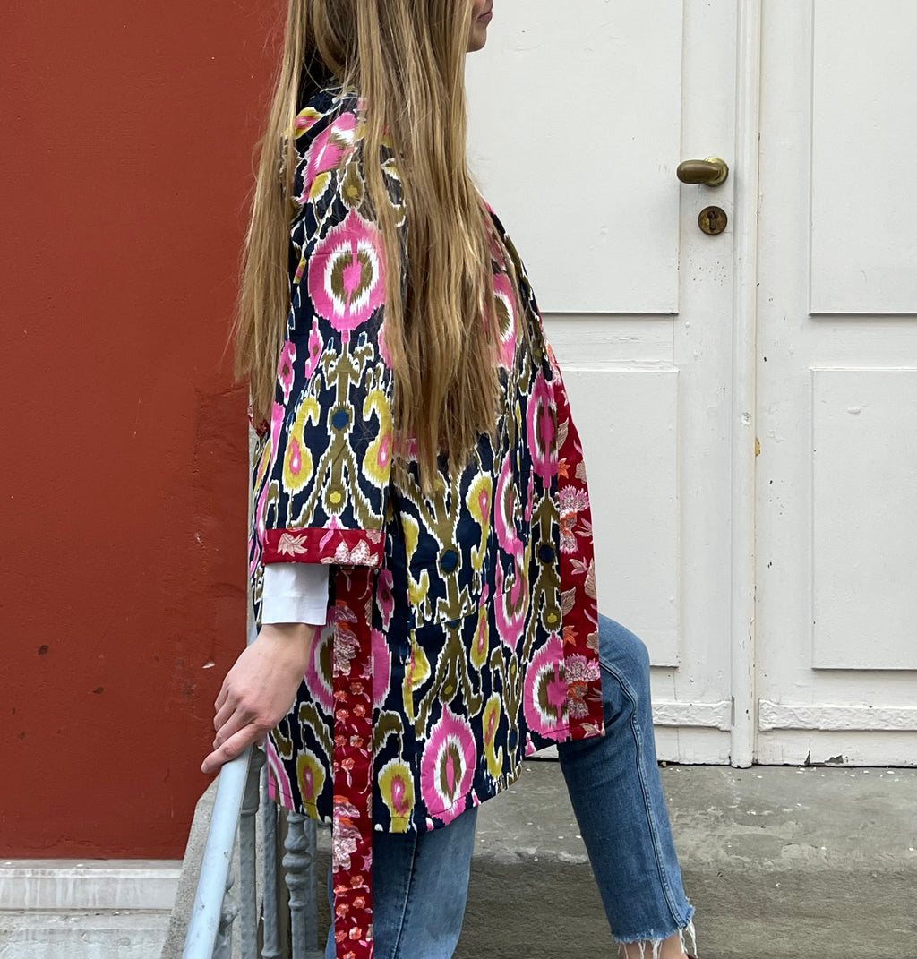 Kimono Mi-Long Ikat Bleu Marine