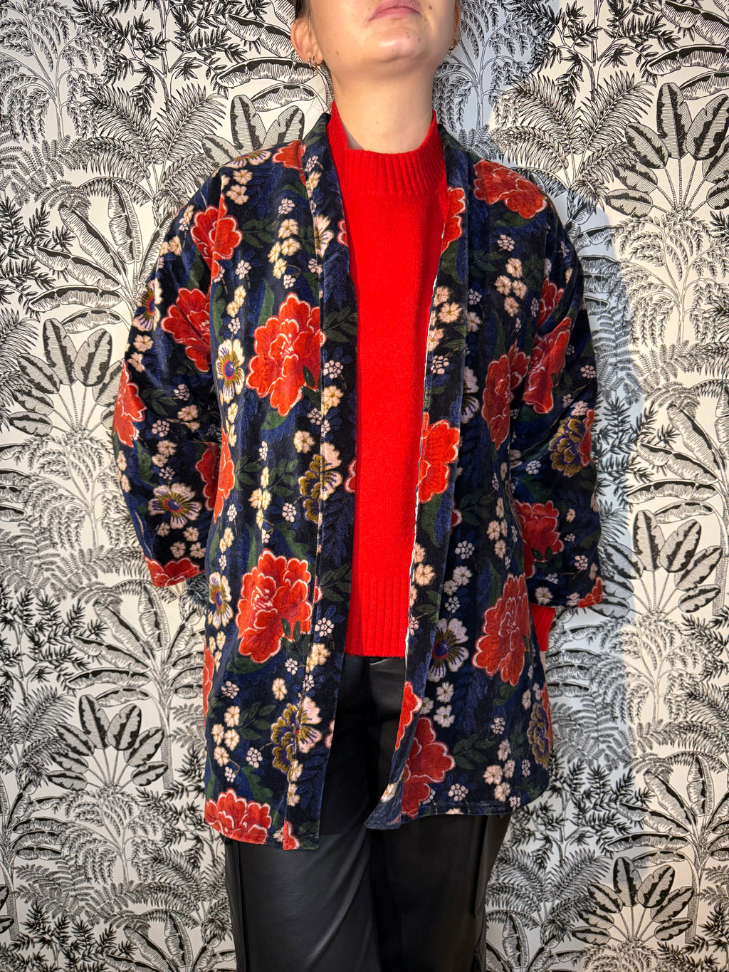 Kimono Velour Fleurs Bleu Lounge