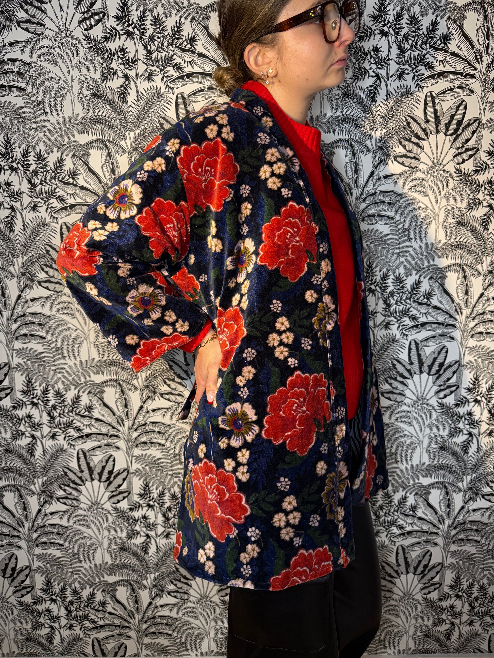 Kimono Velour Fleurs Bleu Lounge