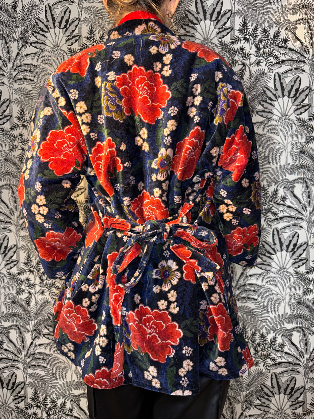 Kimono Velour Fleurs Bleu Lounge