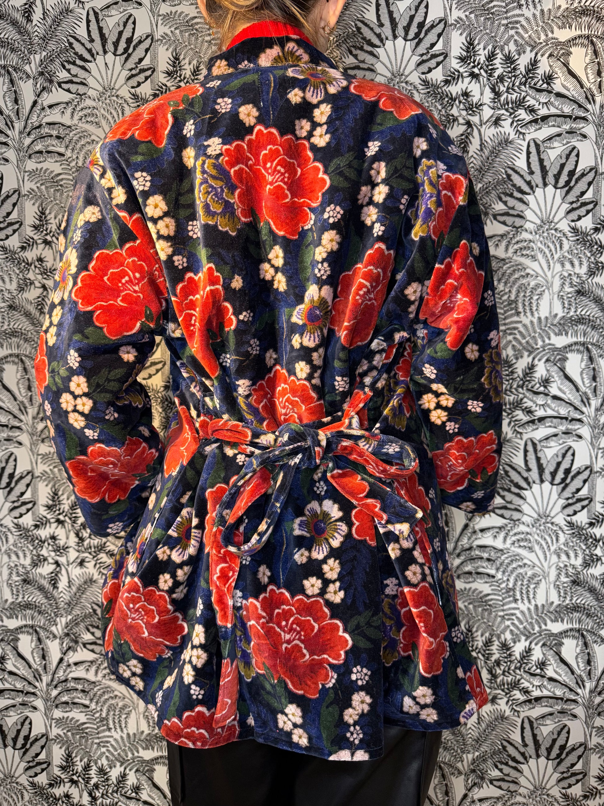Kimono Velour Fleurs Bleu Lounge