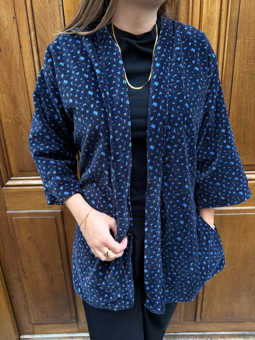 Kimono Velour Jungle Lounge Léopard Bleu