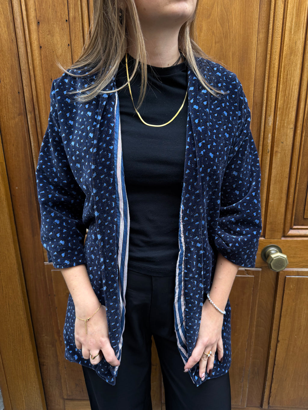 Kimono Velour Jungle Lounge Léopard Bleu