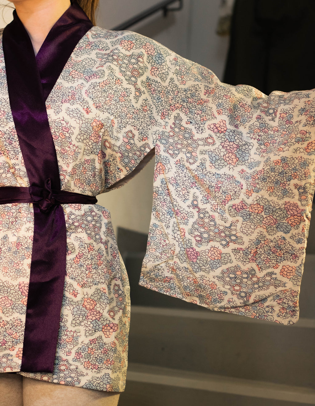 Violet and White Floral Kimono
