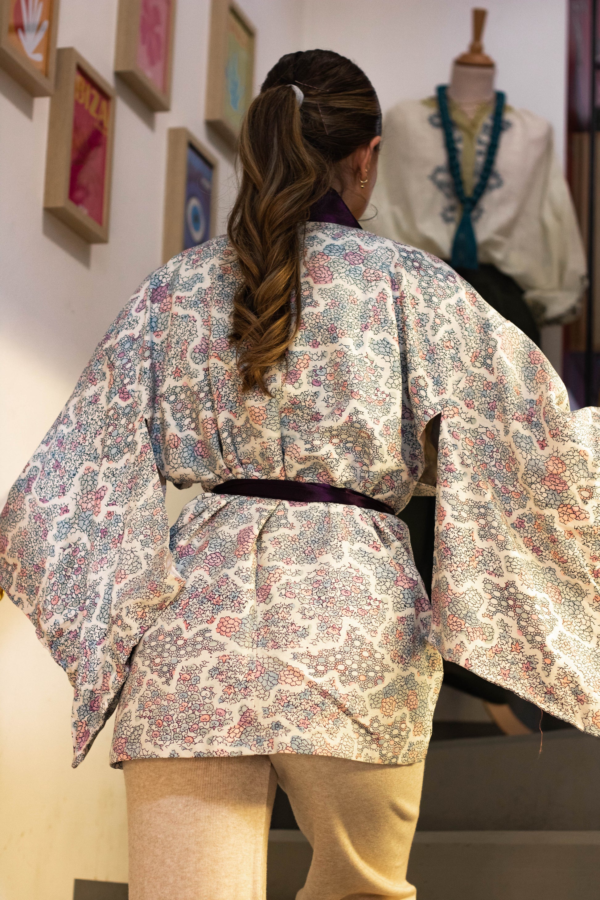 Violet and White Floral Kimono