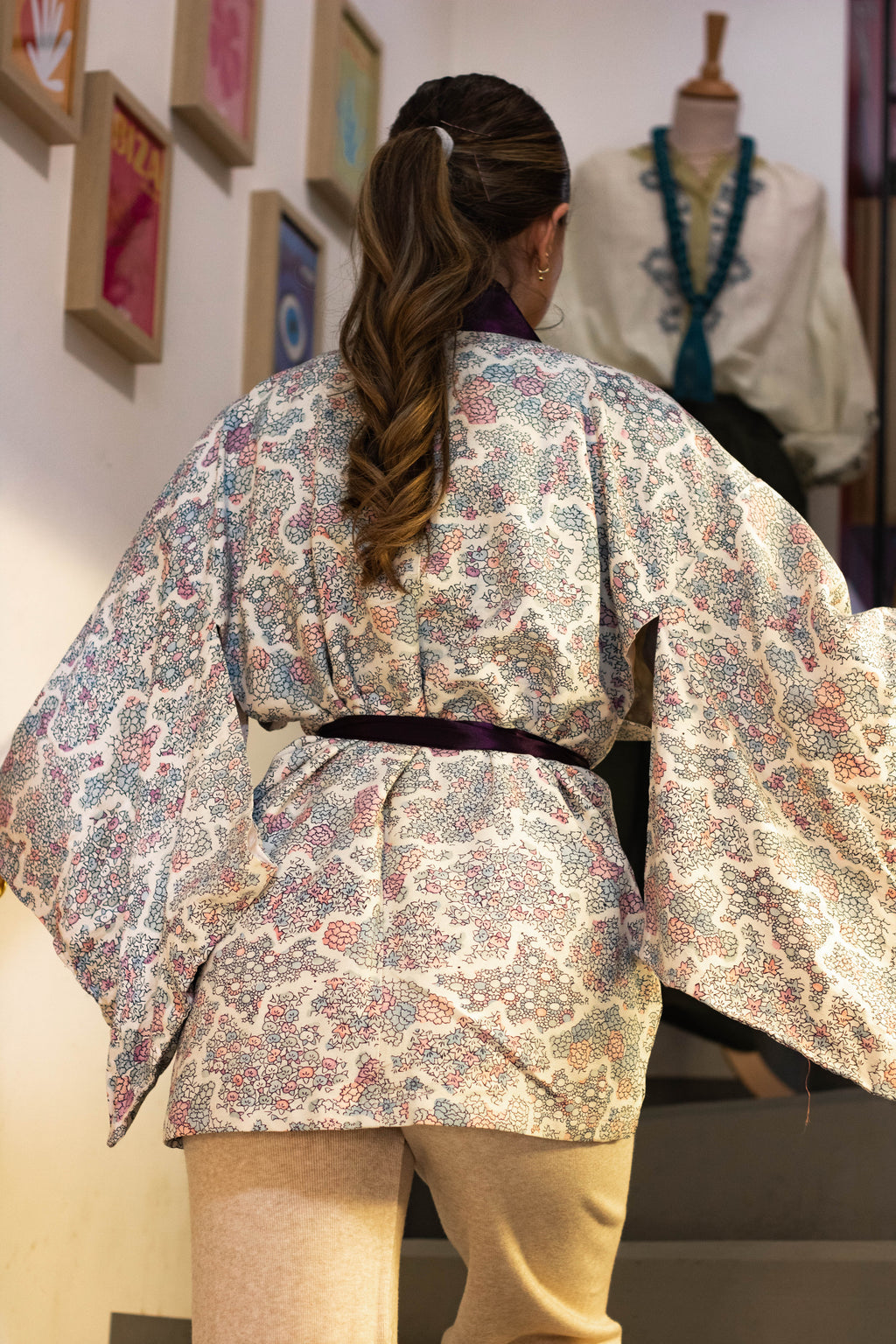 Violet and White Floral Kimono