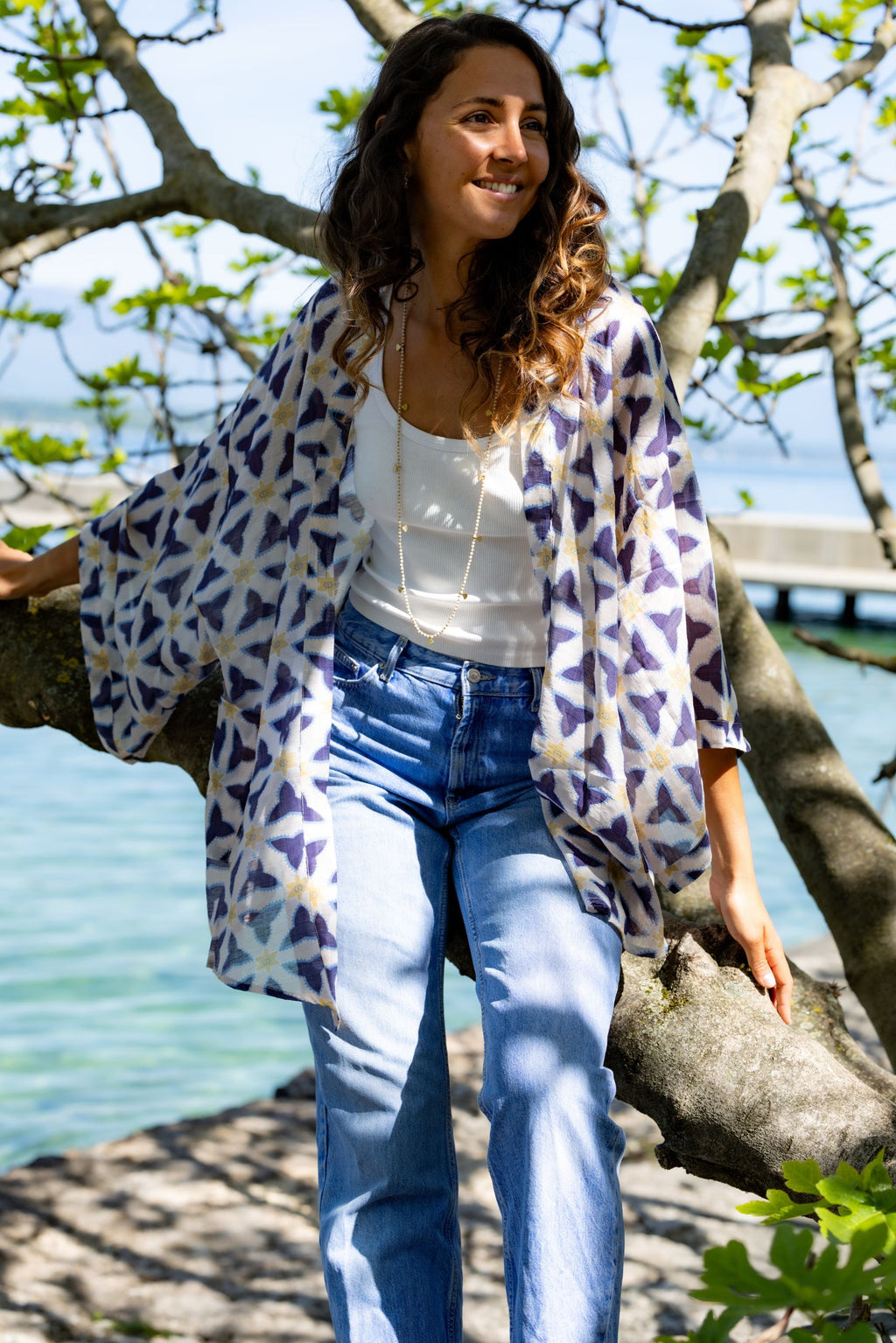 Kimono fleuri bleu