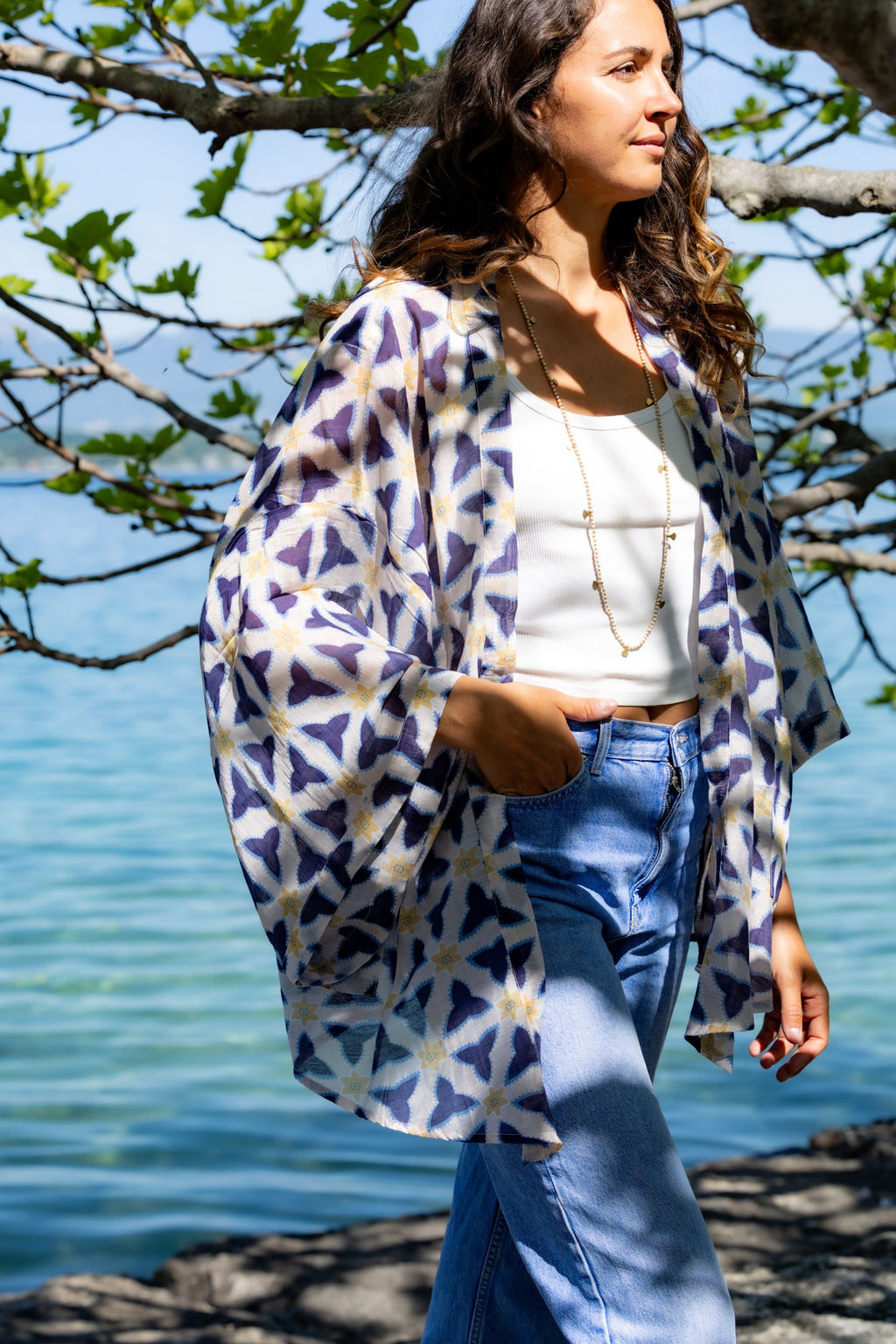 Kimono fleuri bleu
