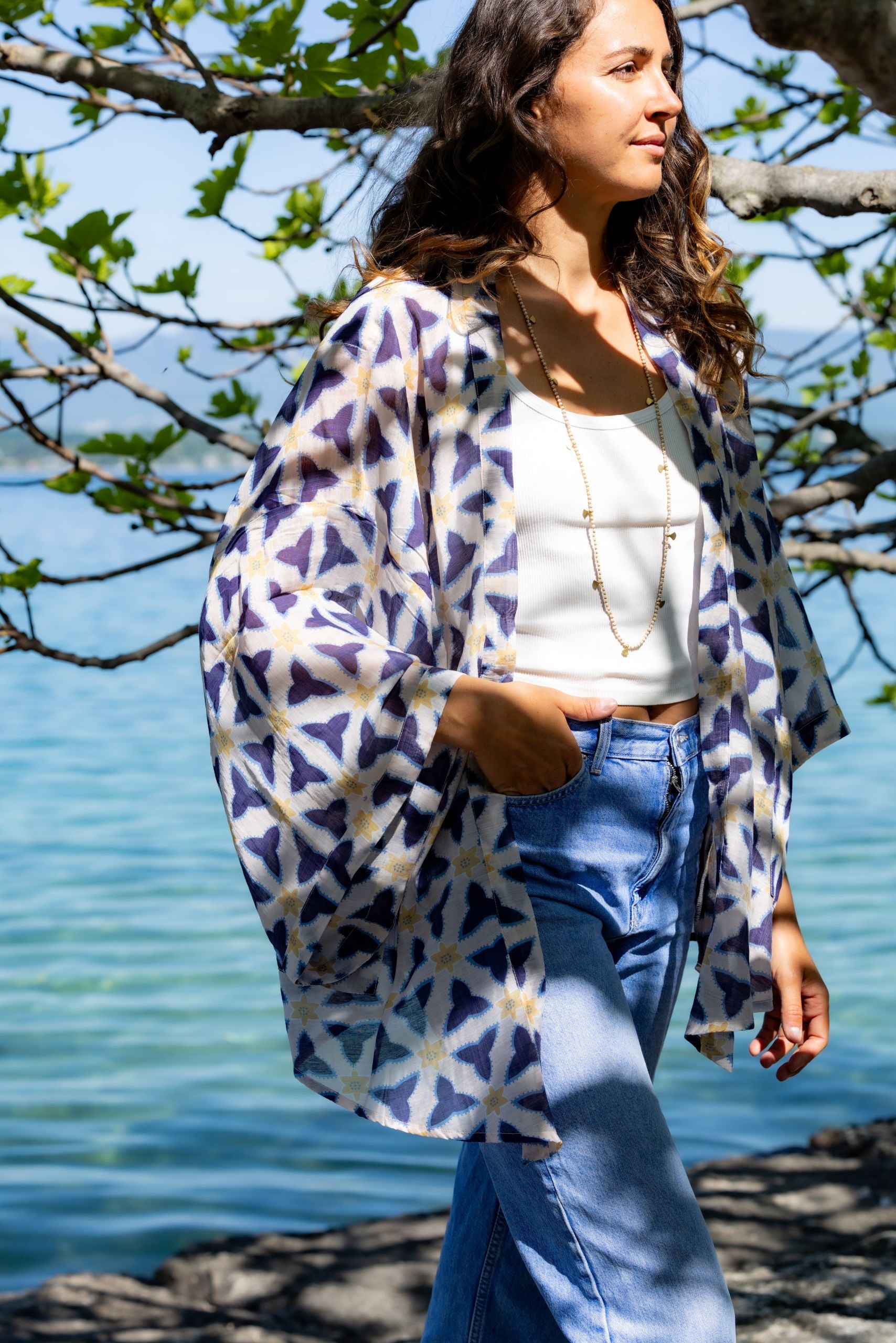 Kimono fleuri bleu