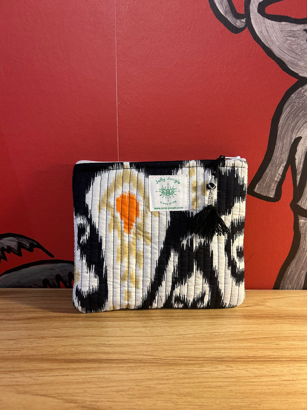 Moyenne Pochette Ikat Noir / Orange