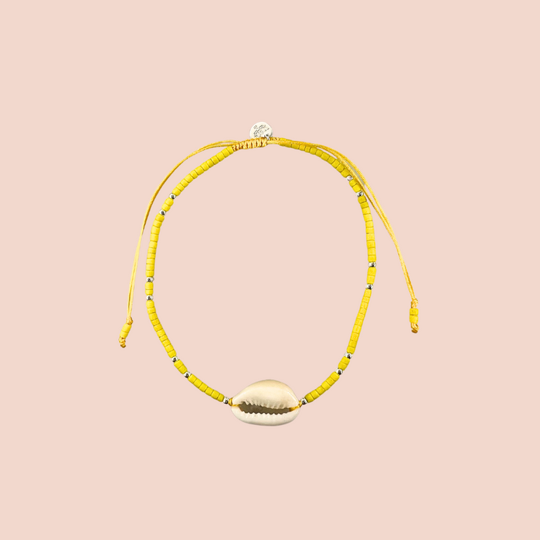 Bracelet cheville cauri perle jaune - Jolly Jungle