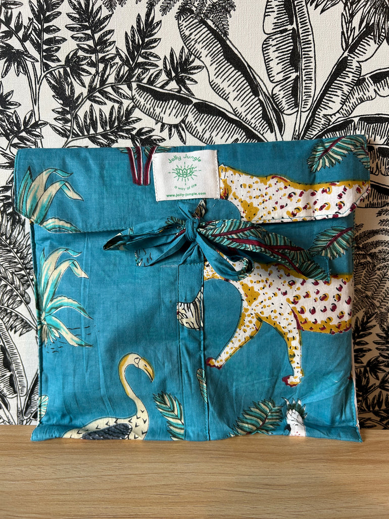 Pochette Pyjama blockprint savane turquoise jolly jungle