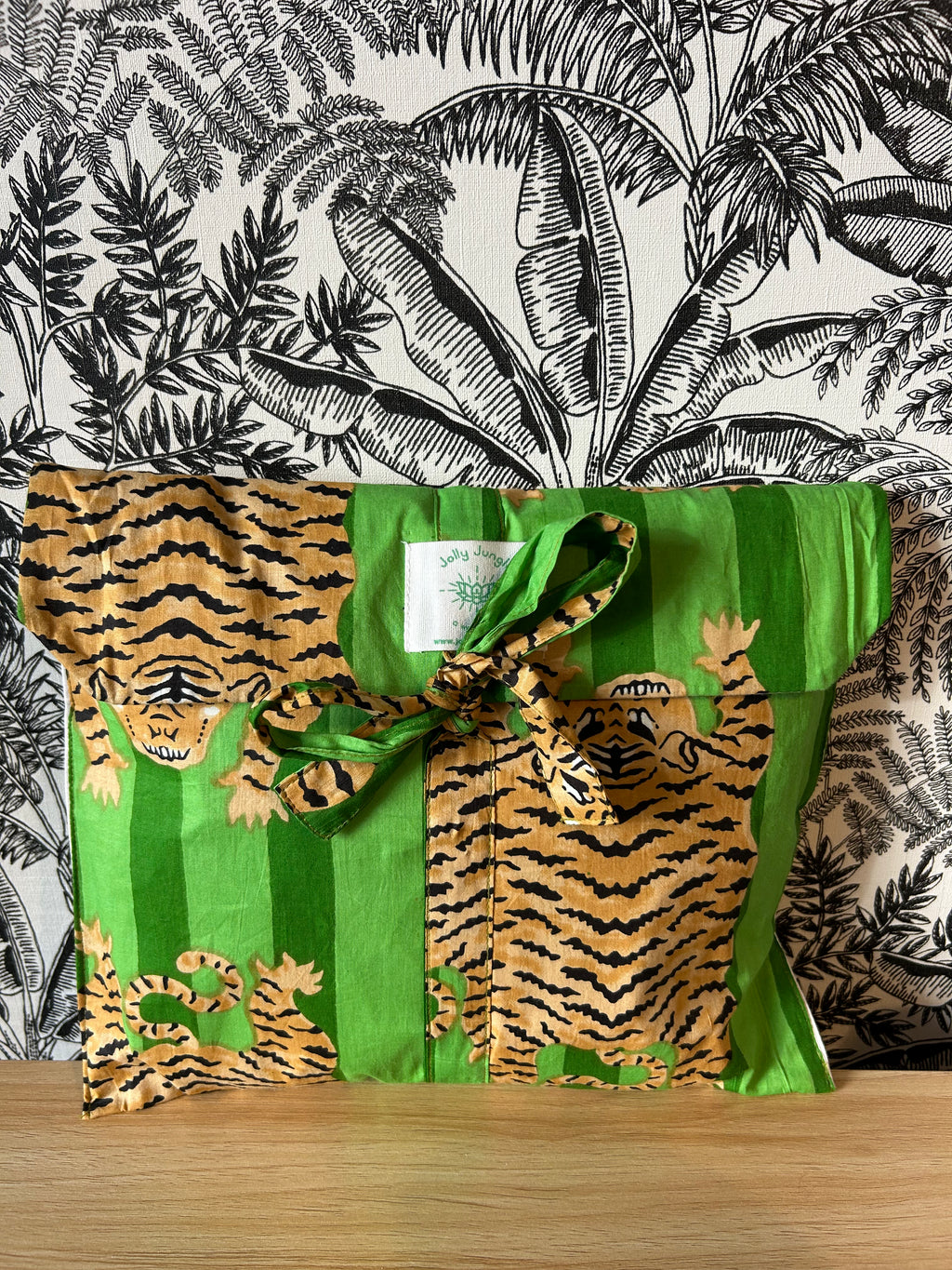 Pochette Pyjama blockprint tigre vert jolly jungle