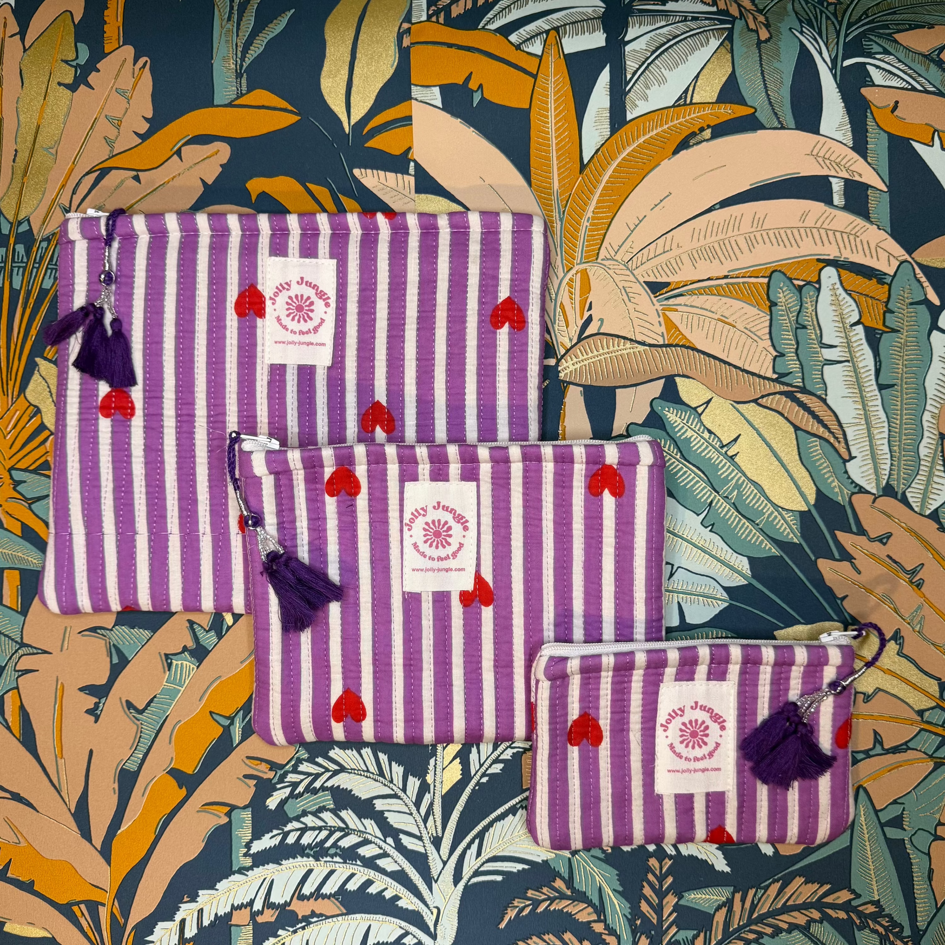 Pochette Rayures Mauves Coeurs Rouge