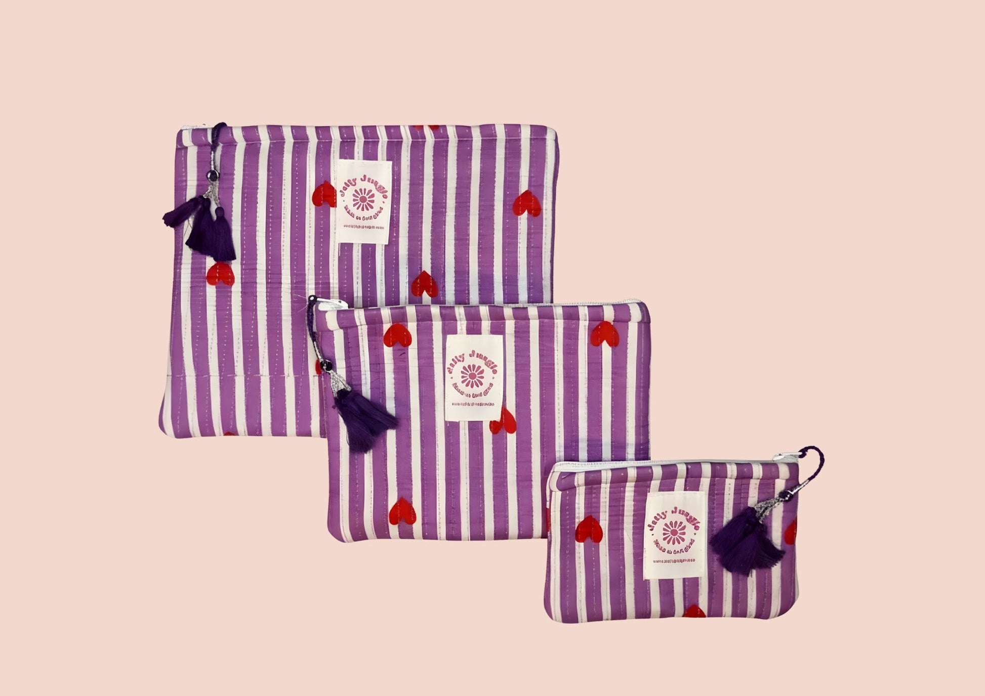 Pochette Rayures Mauves Coeurs Rouge