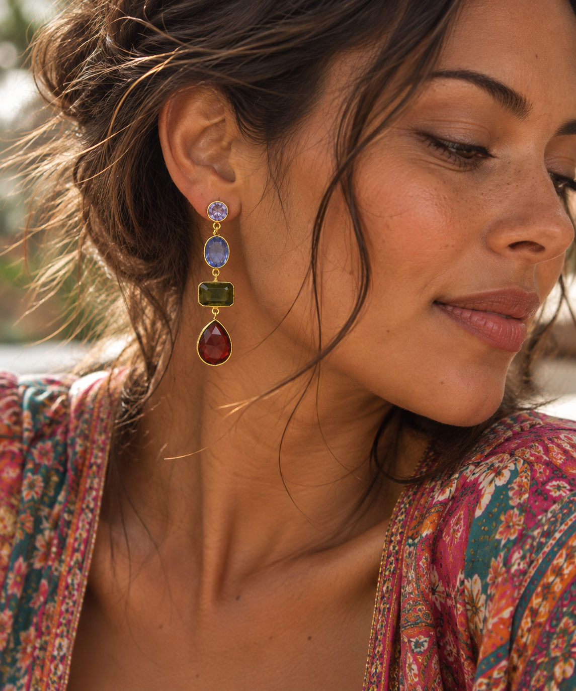 Boucles d'oreilles Vela plaquée d'or - tanzanite et tourmaline verte