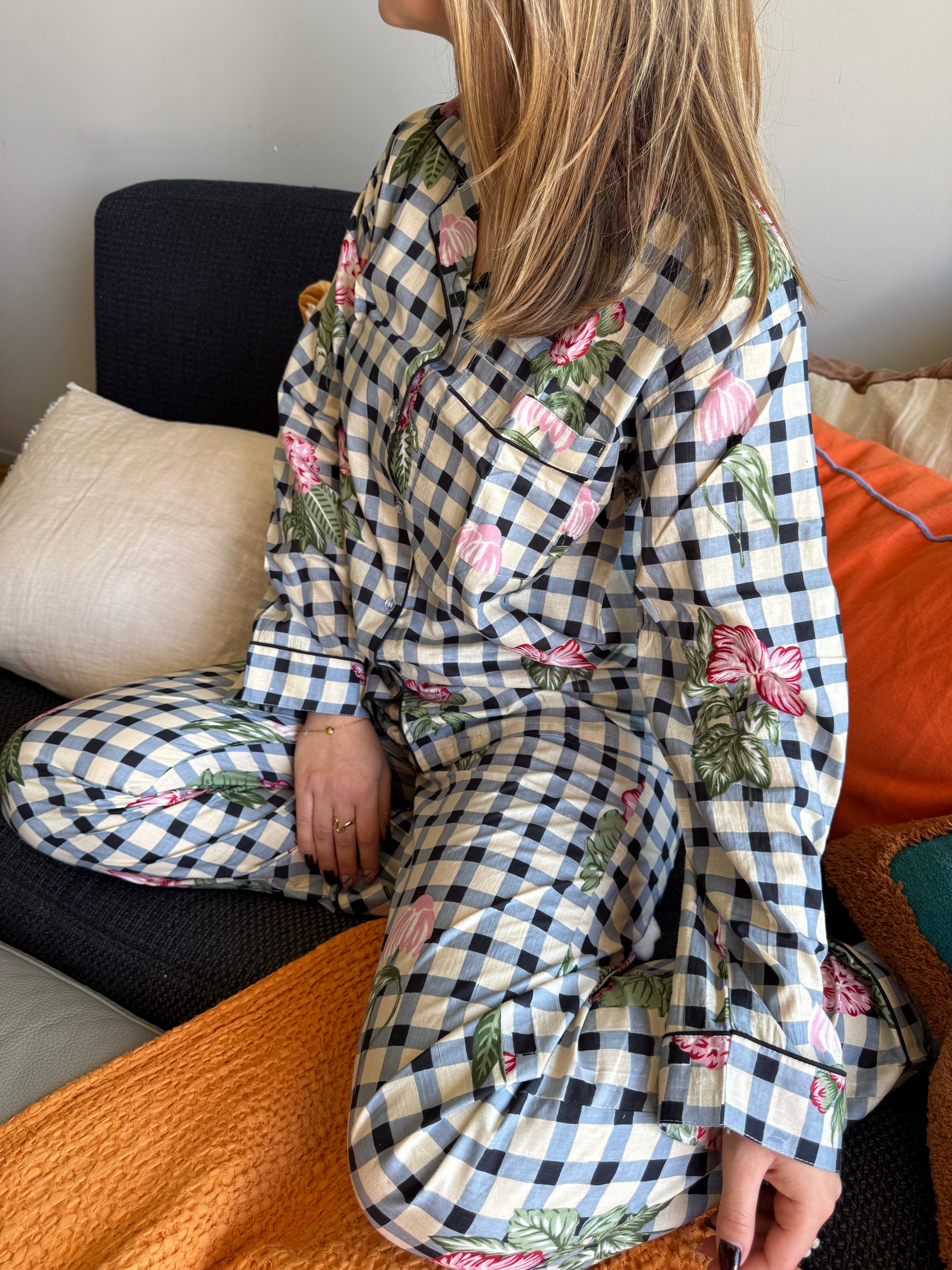 Pyjama à Carreaux Fleurs Roses