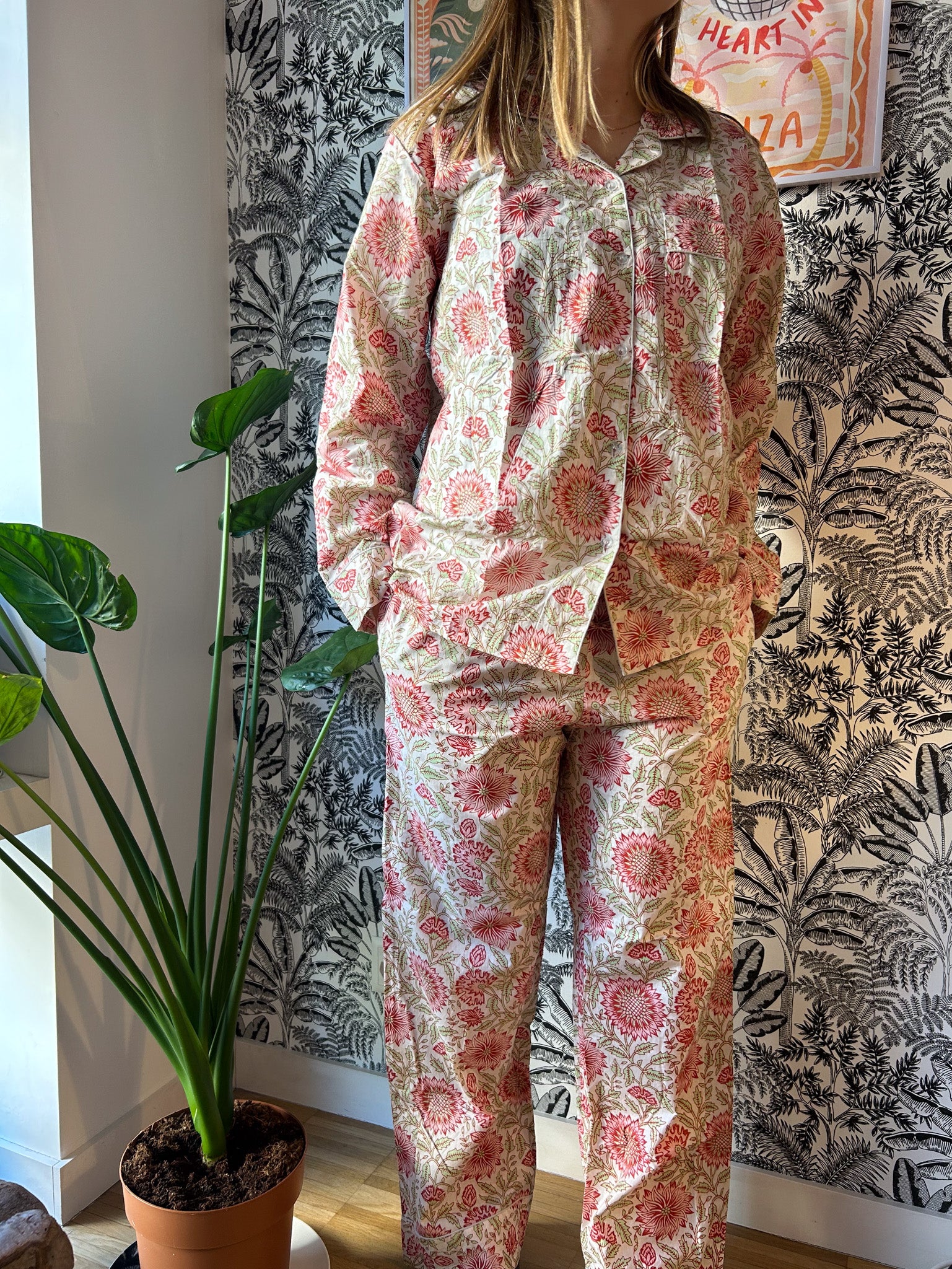 Pyjama blockprint Fleurs blanches jolly jungle