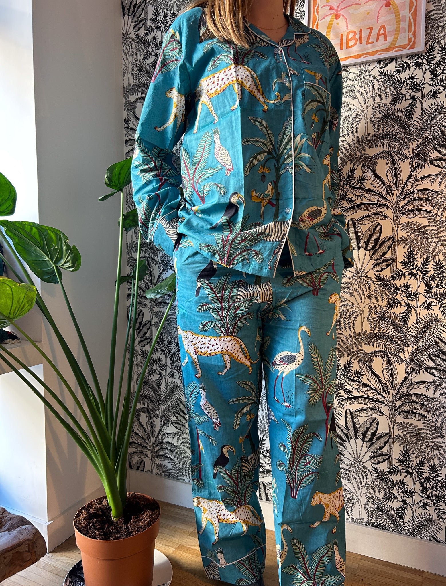 Pyjama blockprint savane turquoise jolly jungle