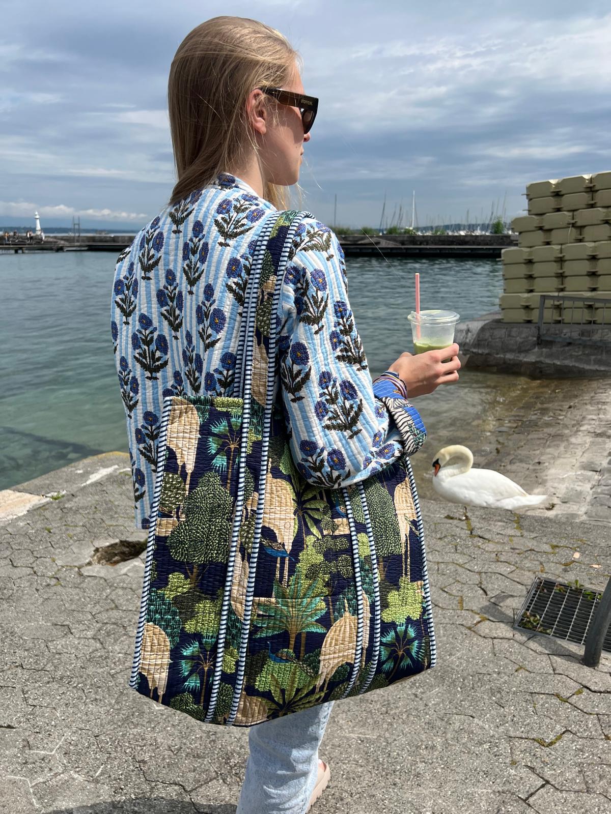 Sac Tote Bleu Jardin du Paon 