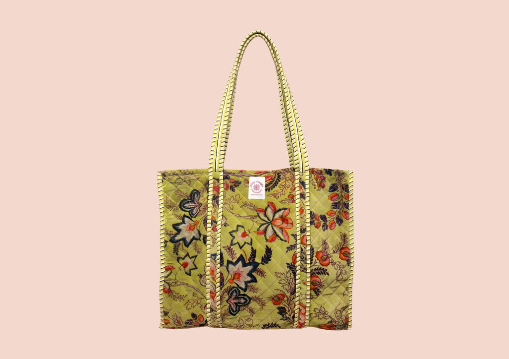 Sac Tote Velours vert fleurs