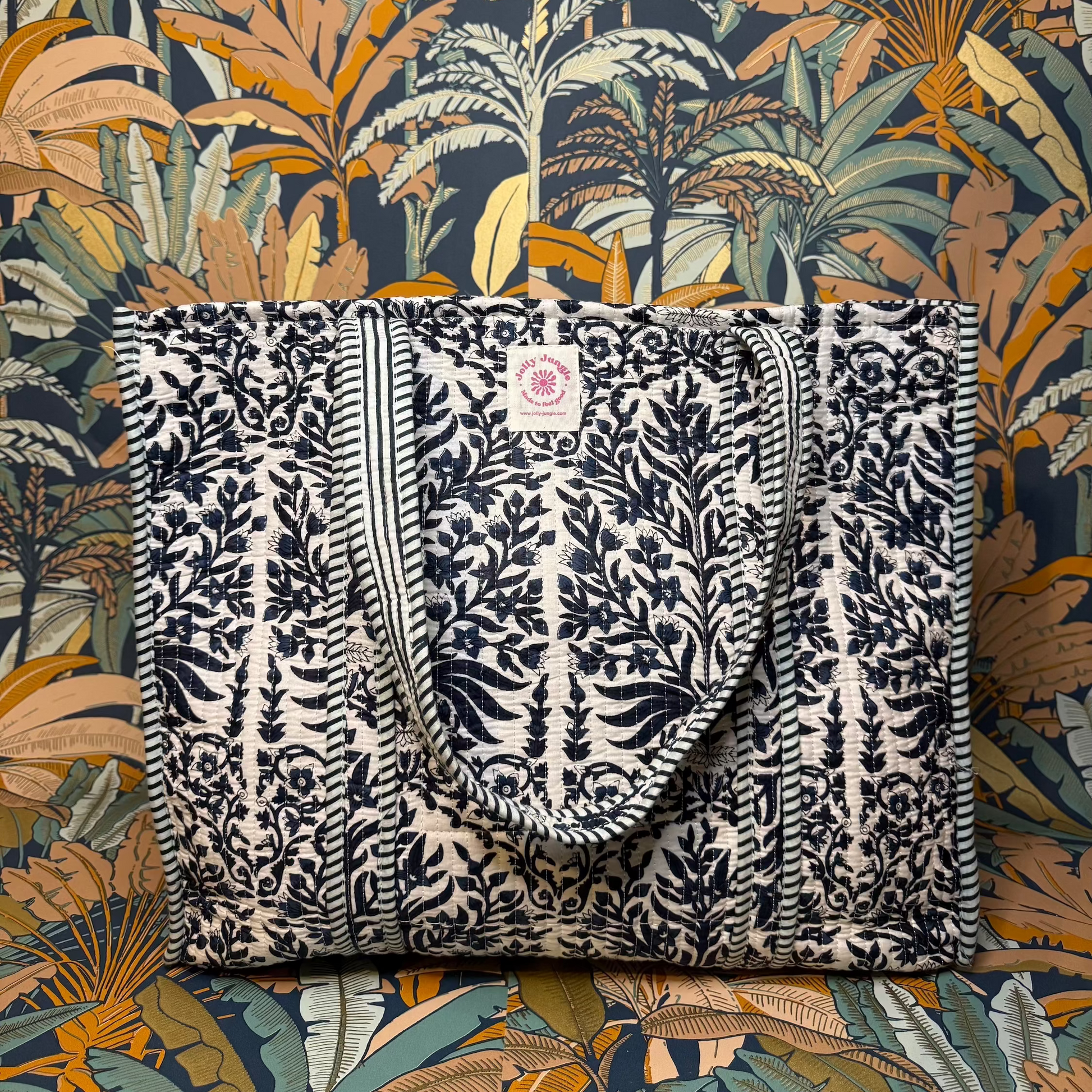 Sac Tote Blanc fleurs bleu