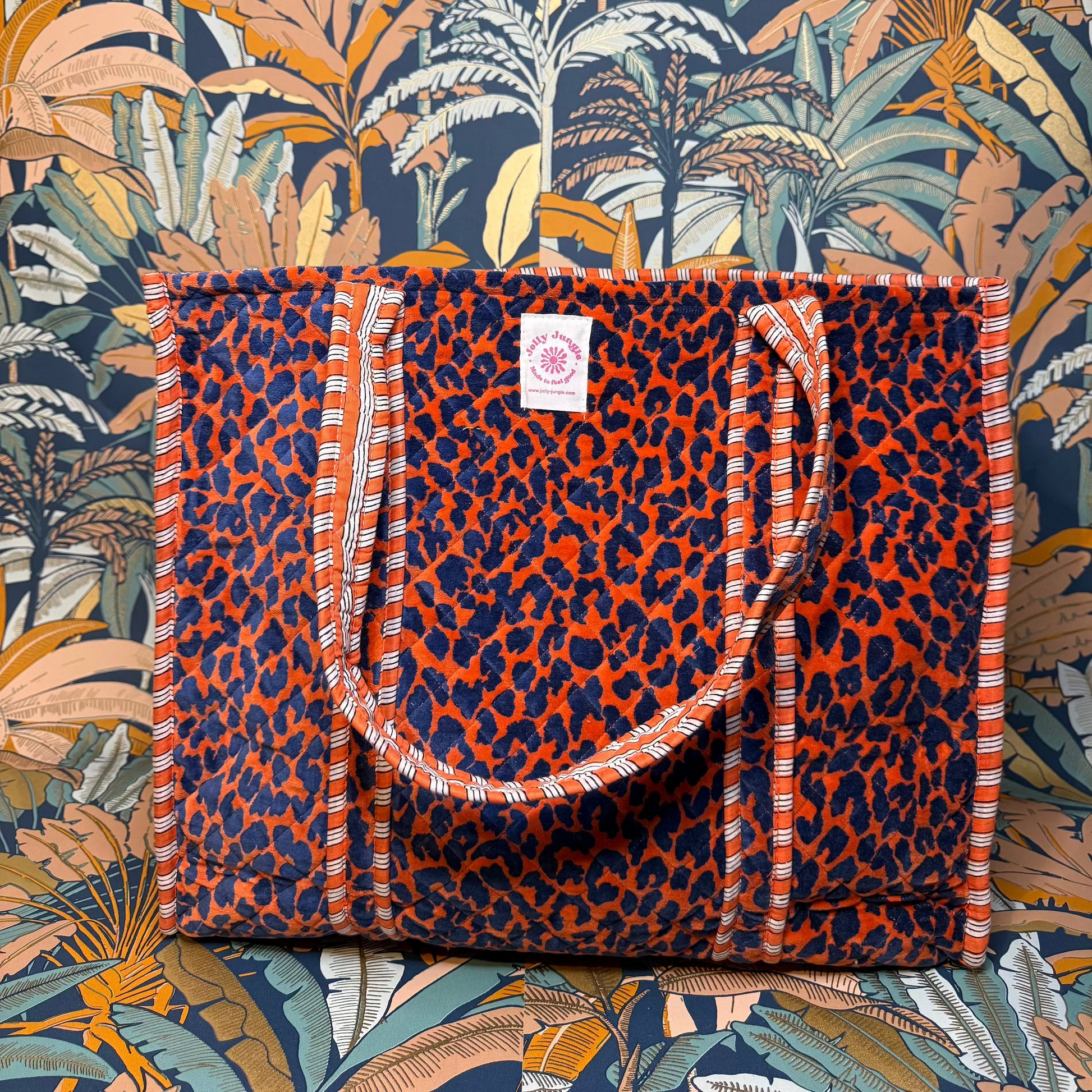 Sac Tote Velours Orange léopard bleu
