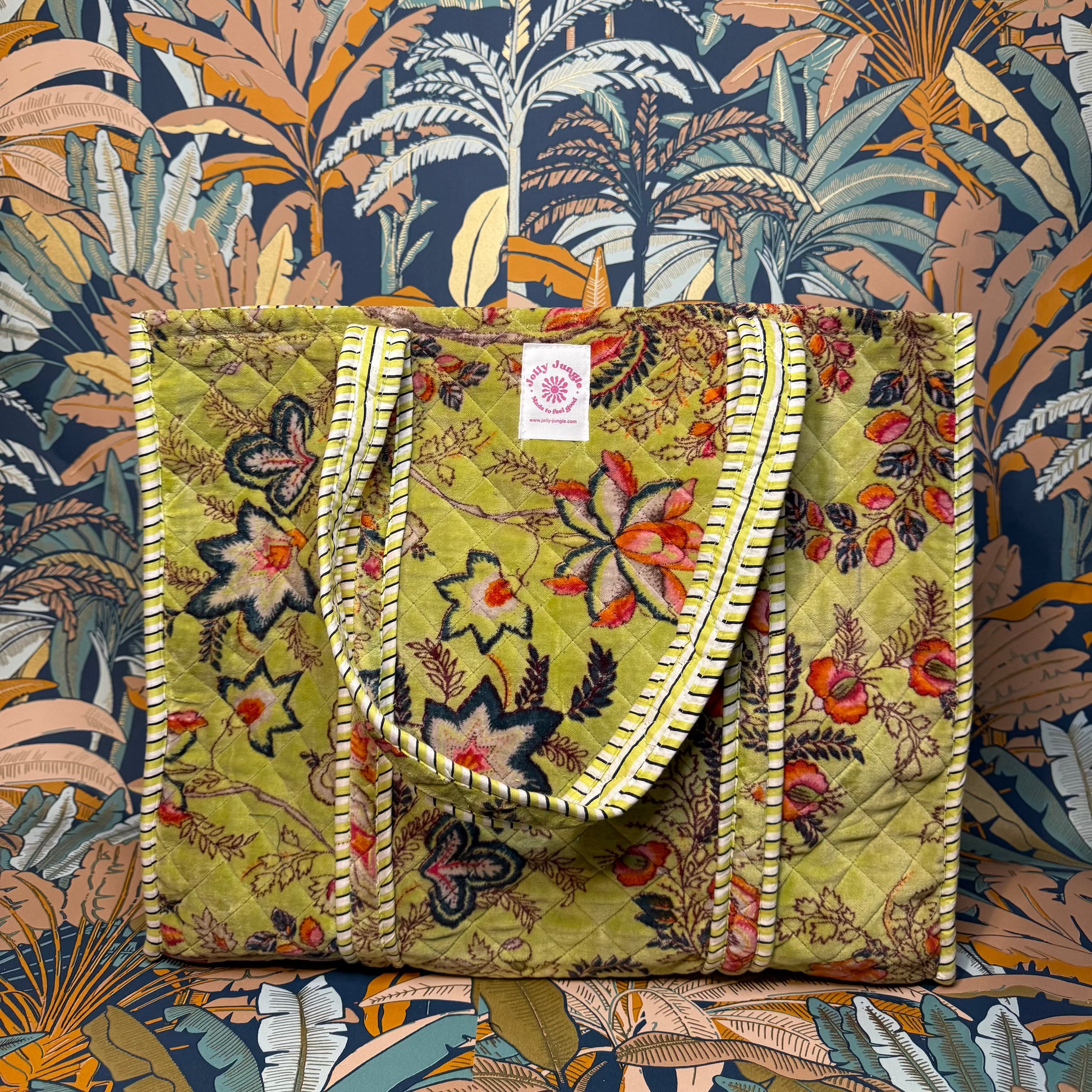 Sac Tote Velours vert fleurs