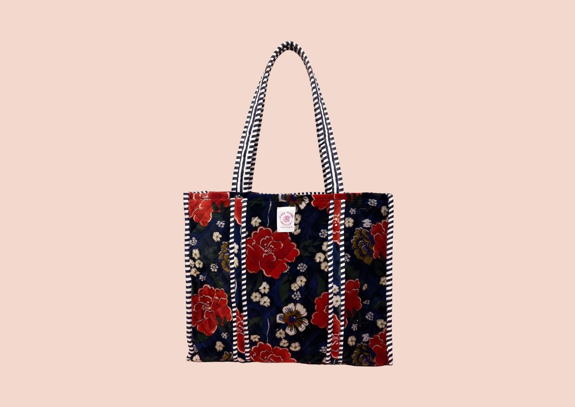 Sac Tote Velours Fleurs bleu
