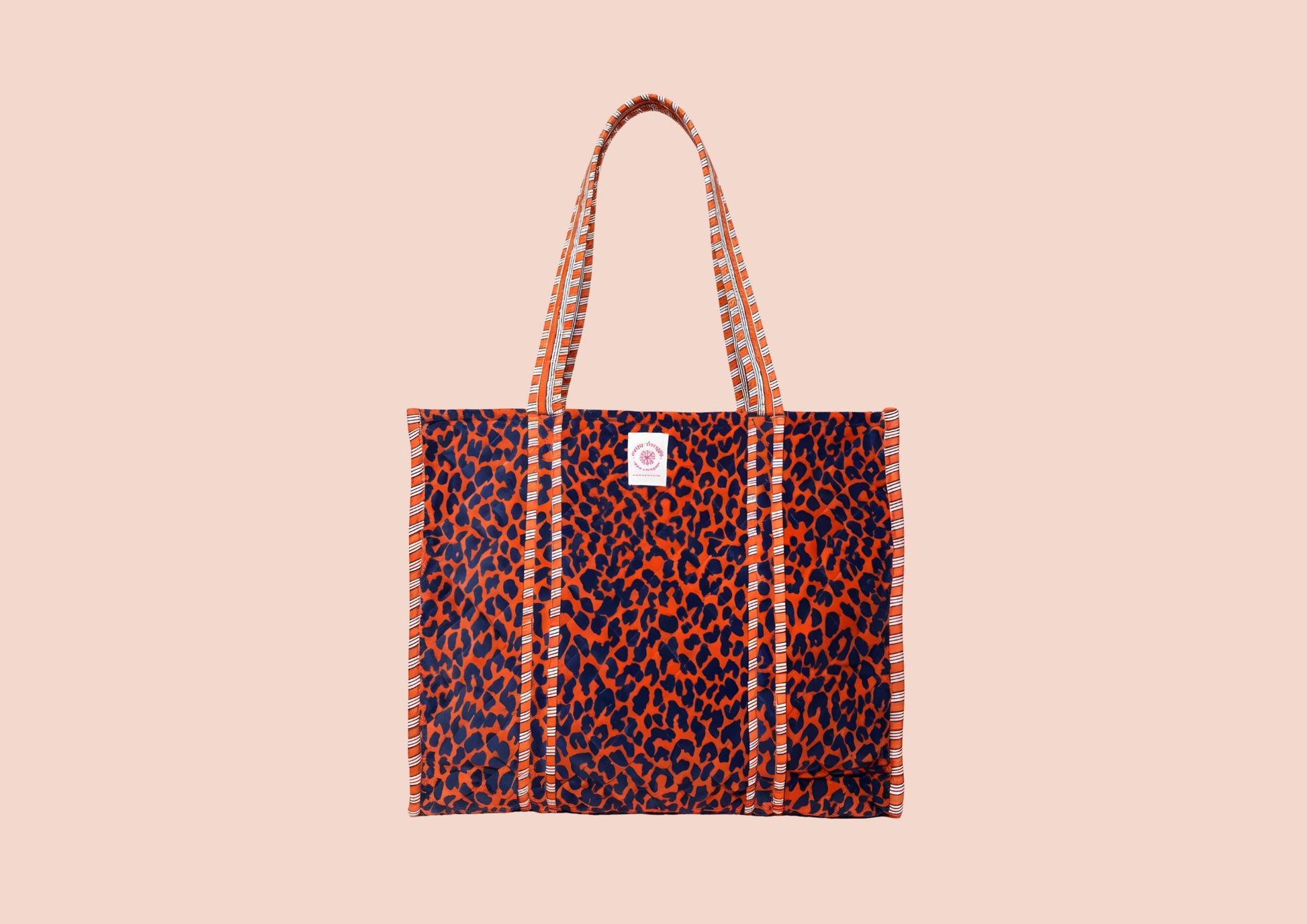 Sac Tote Velours Orange léopard bleu