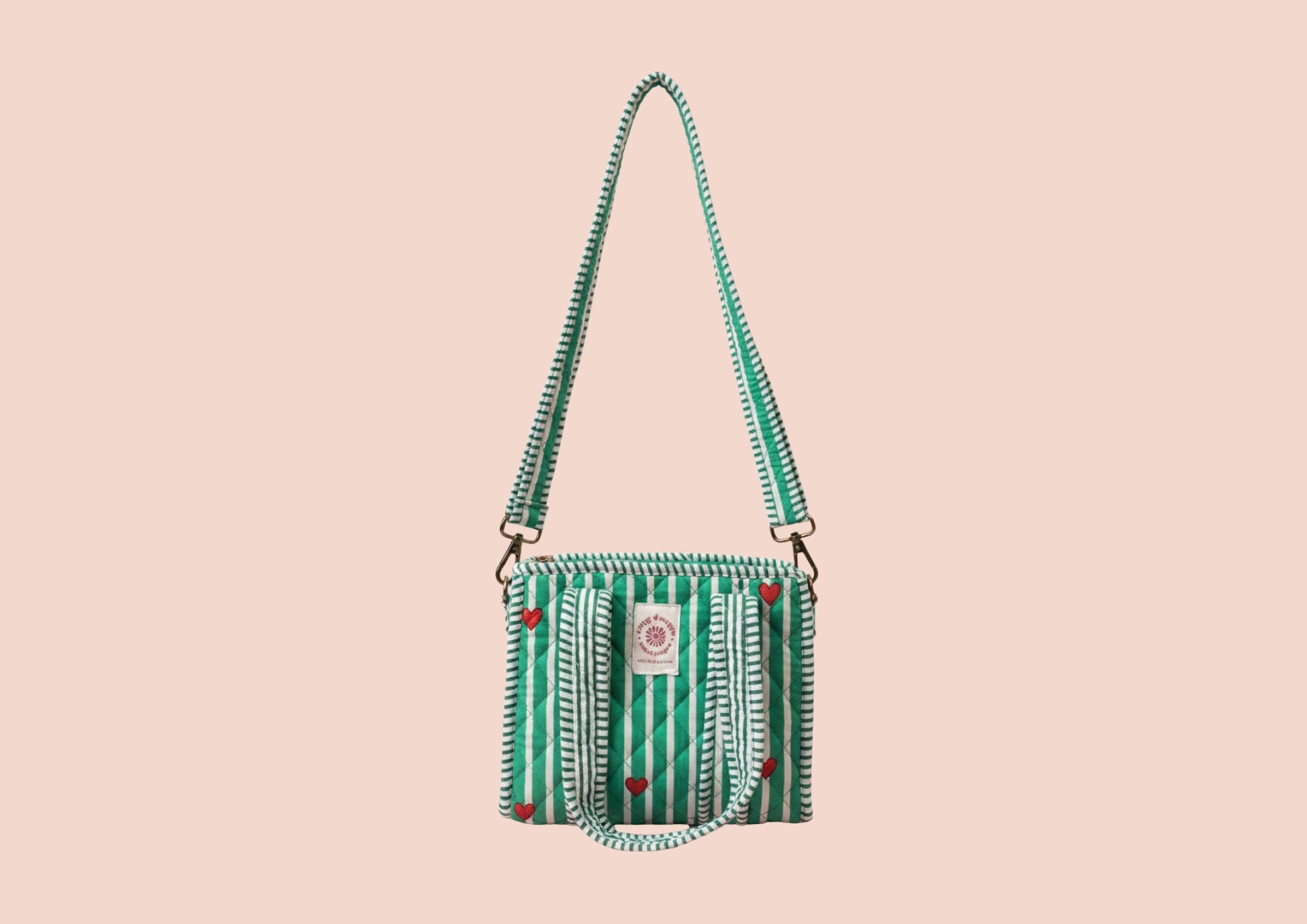 Sac tote mini rayures vertes cœurs rouge