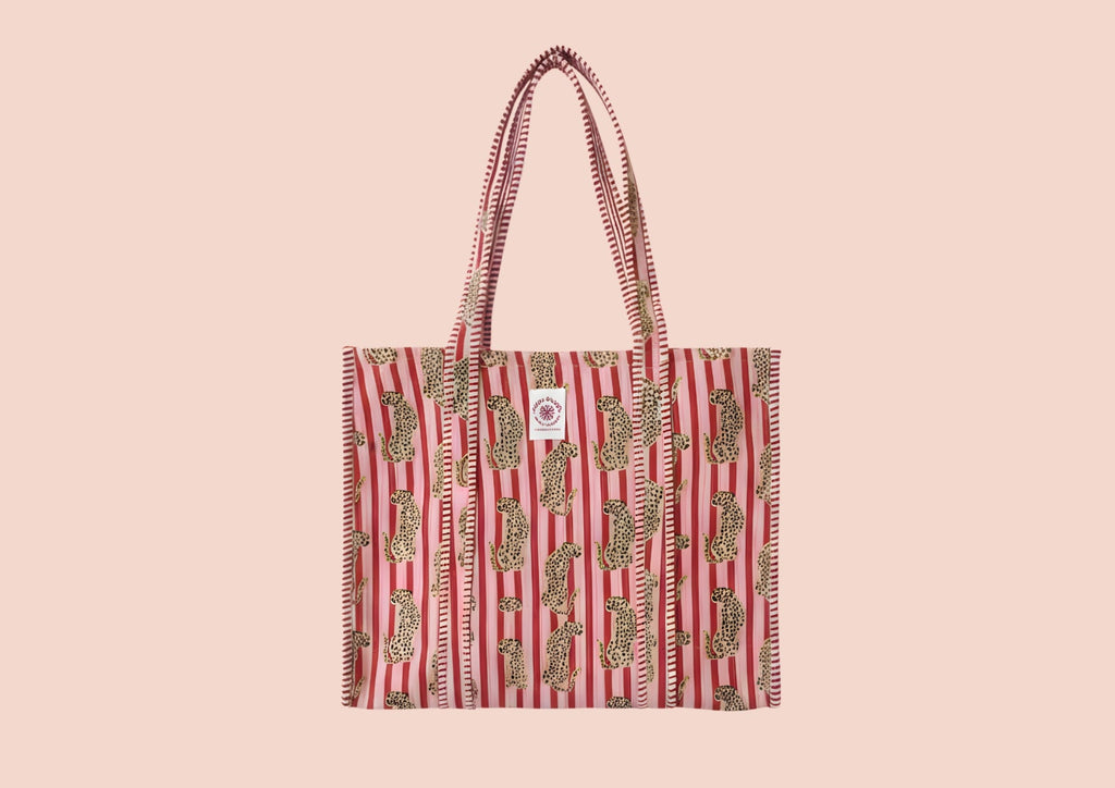 Sac tote rayures rouges et roses tigre