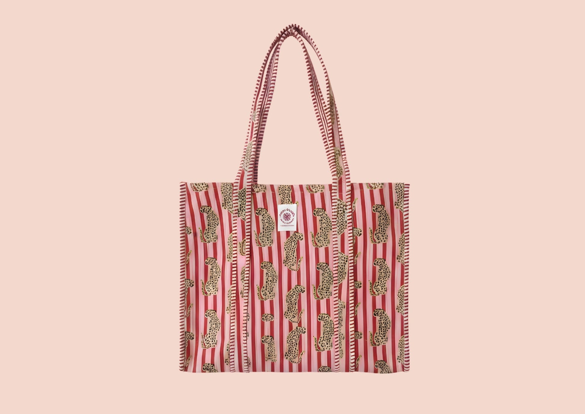 Sac tote rayures rouges et roses tigre