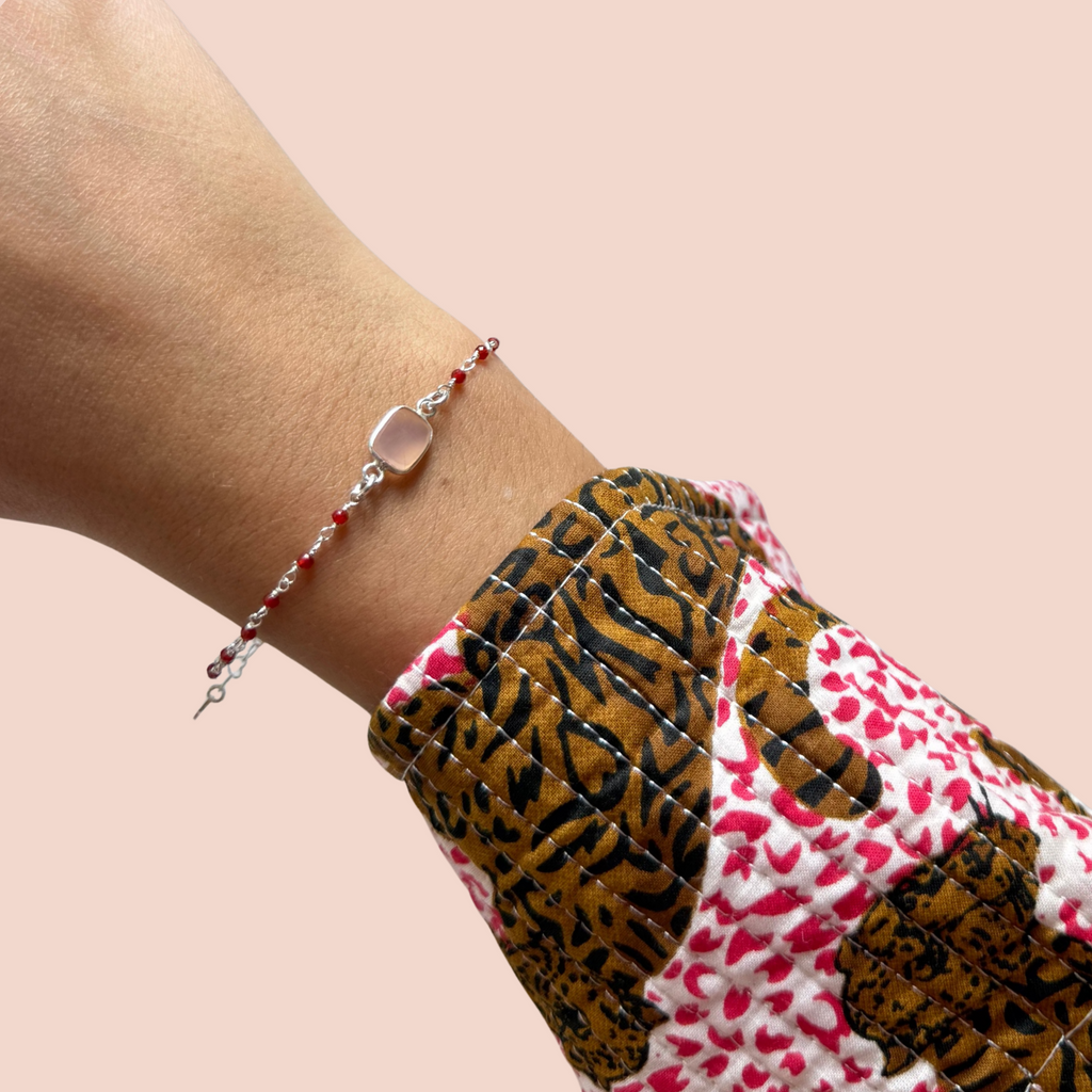 Bracelet femme Khali Argent Cornaline Strawberry Quartz - Jolly Jungle 