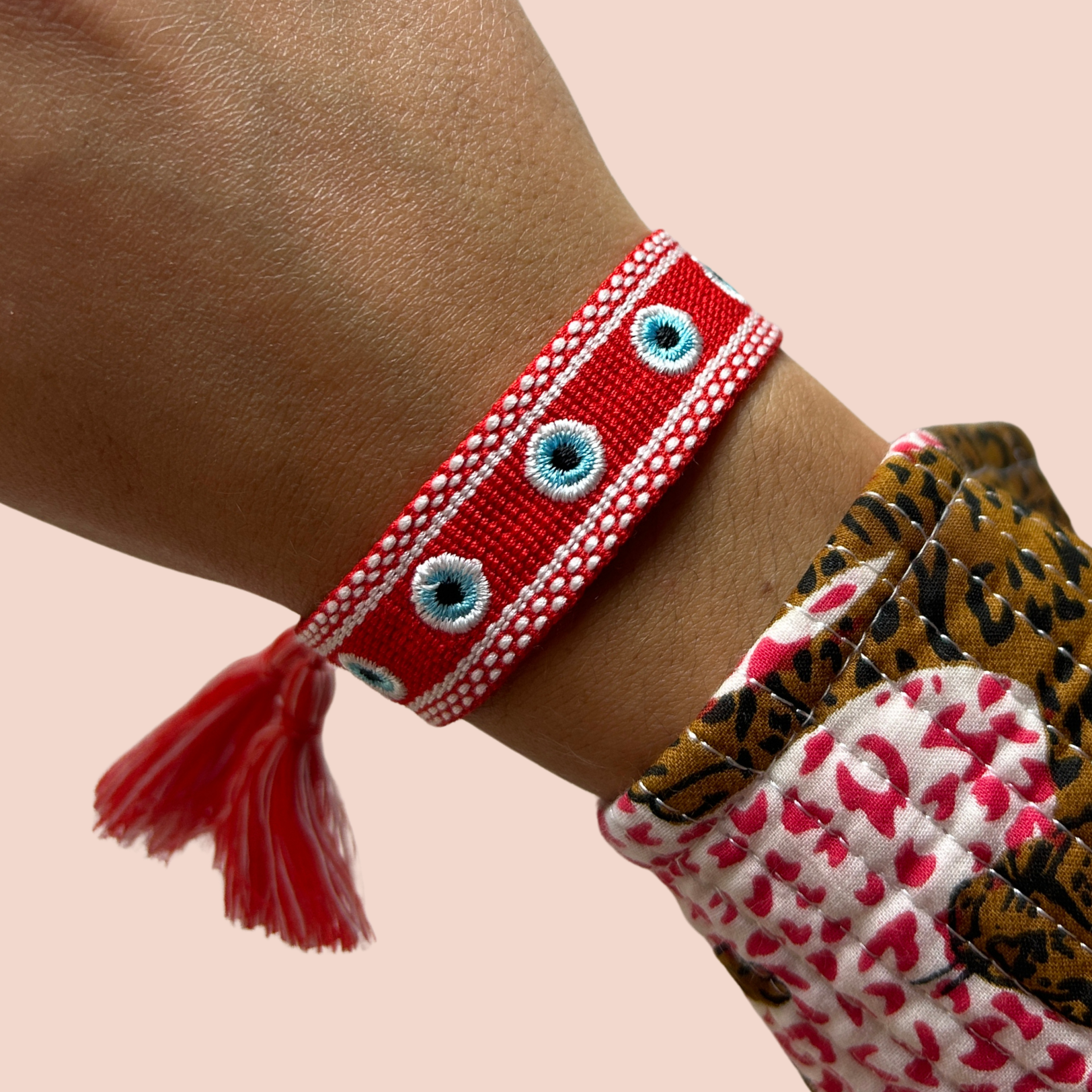 Bracelet femme Tissé Orya Rouge Oeil Porte Bonheur - Jolly Jungle 