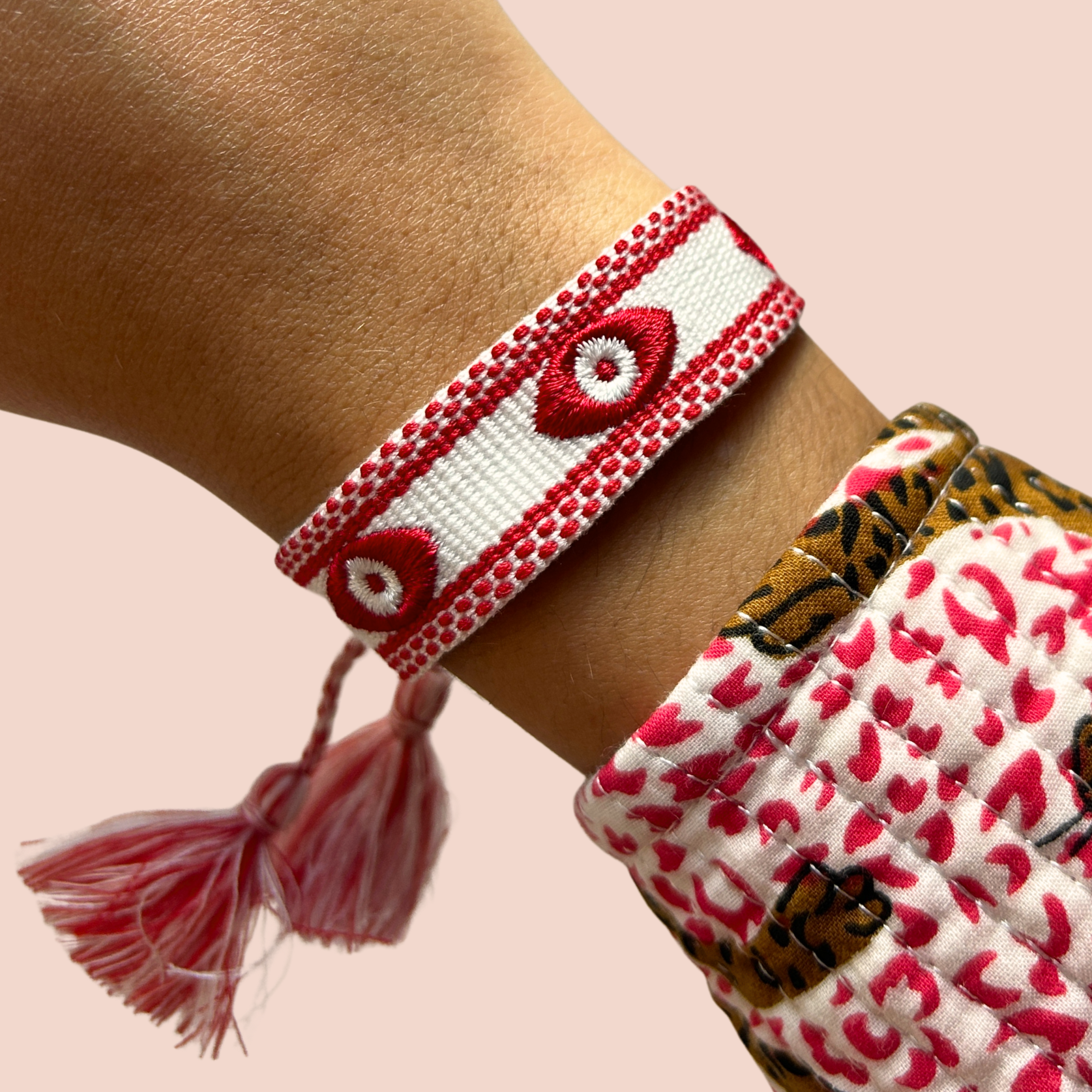 Bracelet femme Tissé Orya Blanc Oeil Rouge - Jolly Jungle 